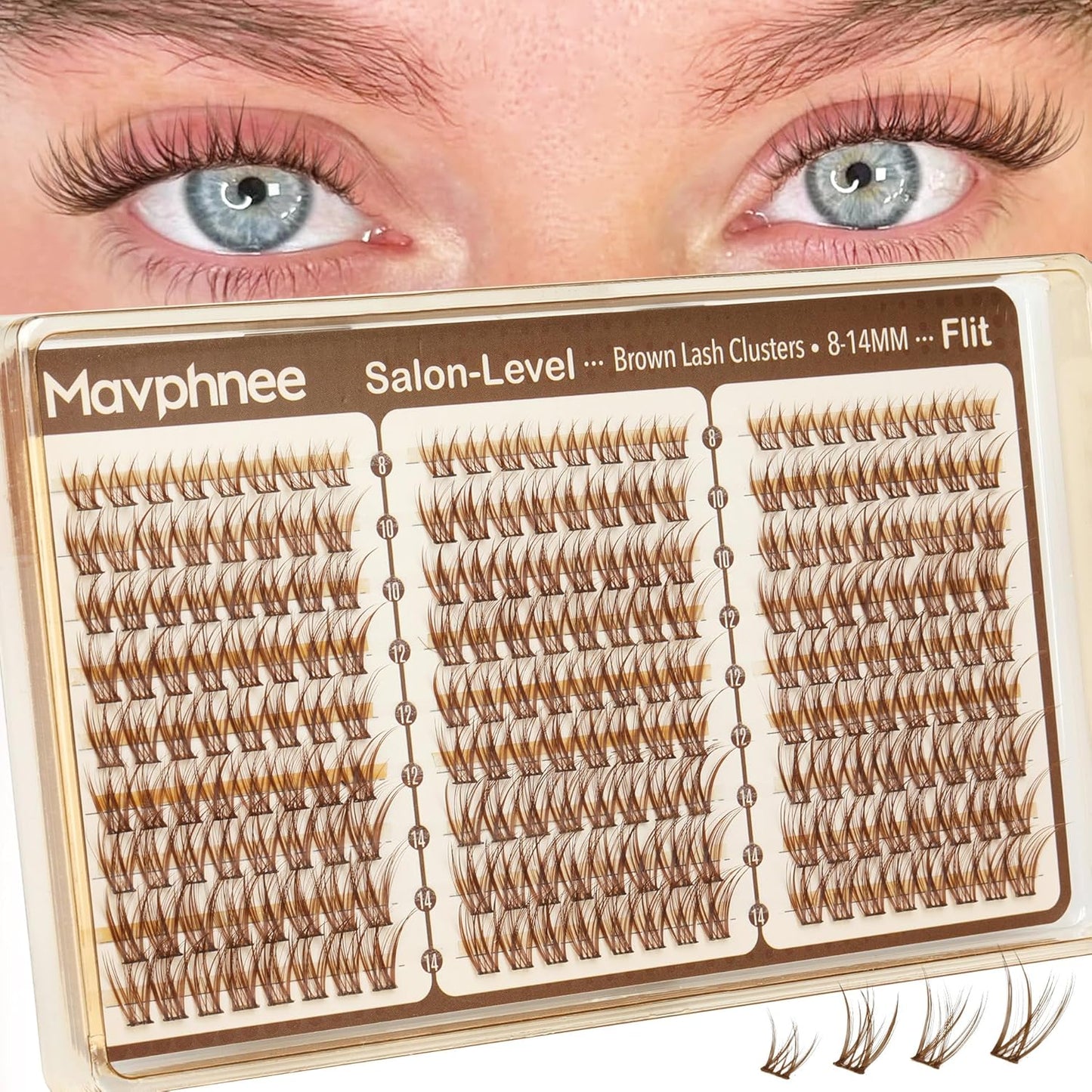 Brown Lash Clusters - Wispy Wet Set Eyelash Extensions 8-14MM | Soft Brown Band, 189Pcs Individual Lashes