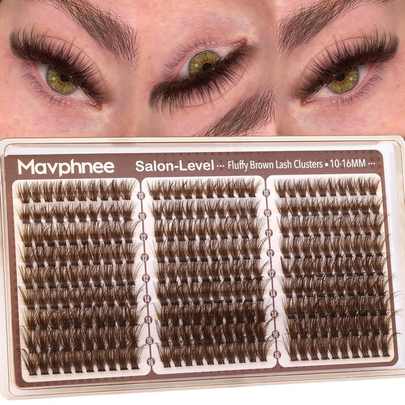 Brown Lash Clusters - Natural Fluffy Dark Brown Eyelash Extensions | Tear-Resistant Band & CC Curl, 10-16MM, 270Pcs for Effortless Everyday Look
