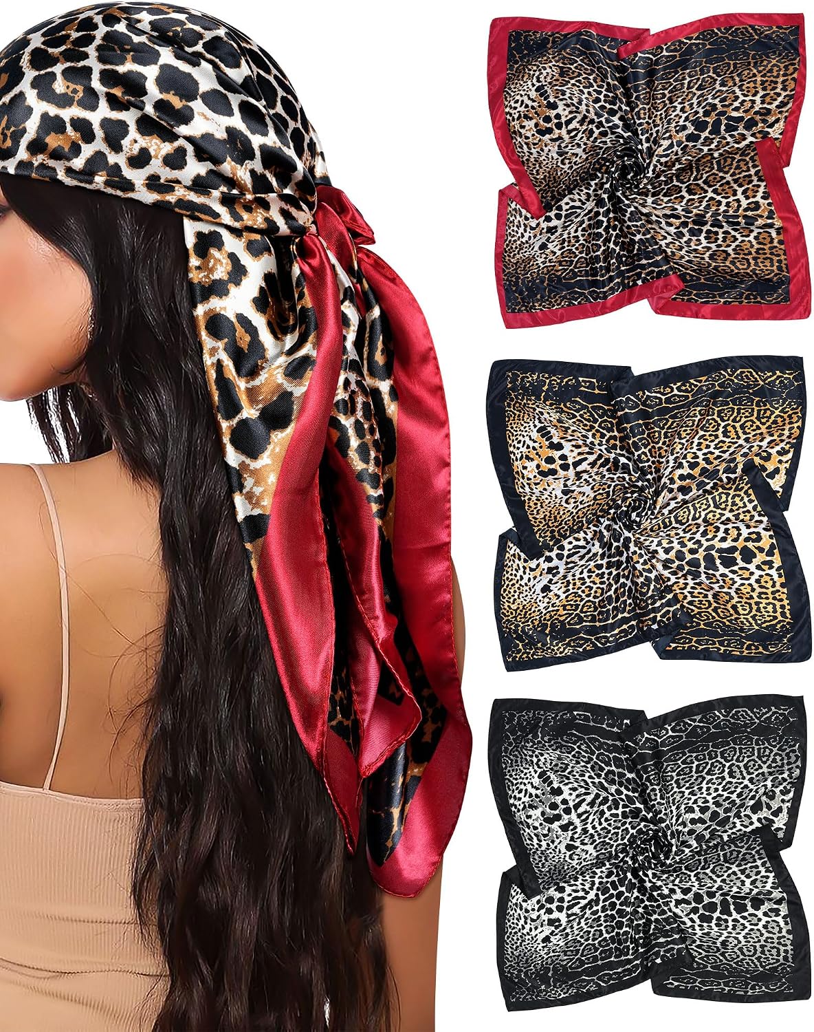 Silk Satin Head Scarf for Women - 35” Square Bandanas | 3 Pack Hair & Neck Scarves for Sleeping