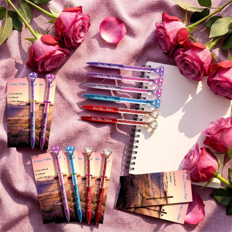 Diamond Ballpoint Pens Set - 24 Bulk Crystal Ink Pens with Bible Cards | Ideal Christian Gifts for Mothers & Sunday School