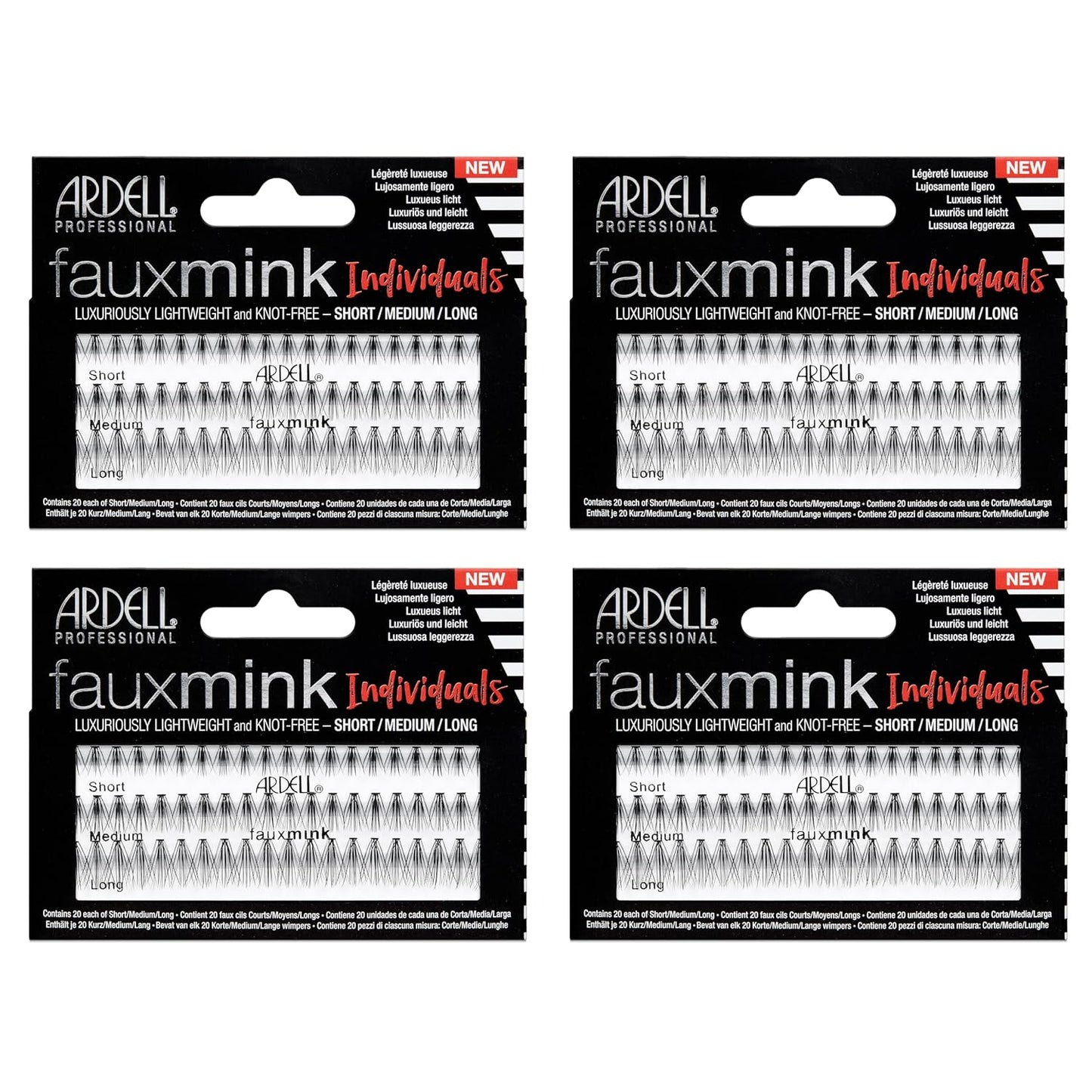 Faux Mink False Eyelashes - Individual Short Lash Clusters for Natural Look | 4 Pack, Black
