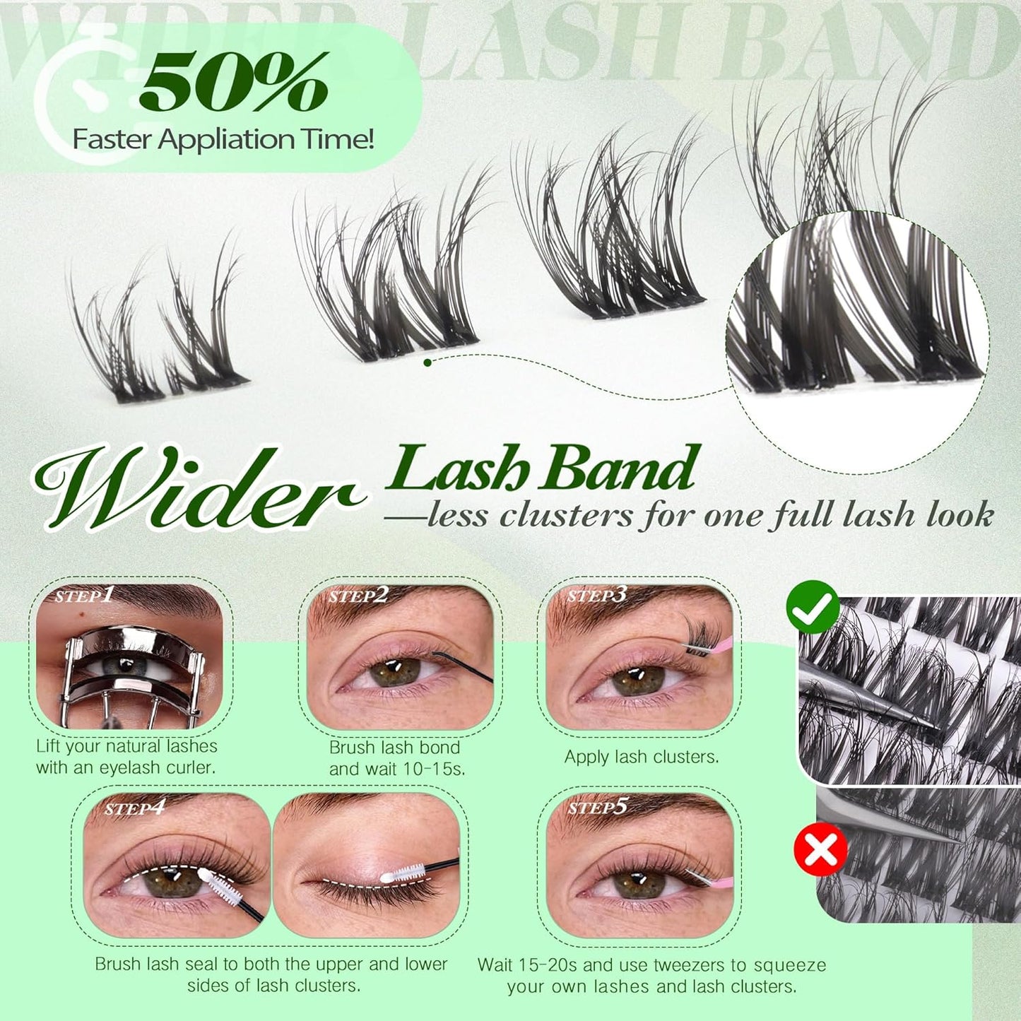 Wispy Lash Clusters - Natural D-Curl Eyelash Extensions with Clear Band | 10-16MM Individual Lashes