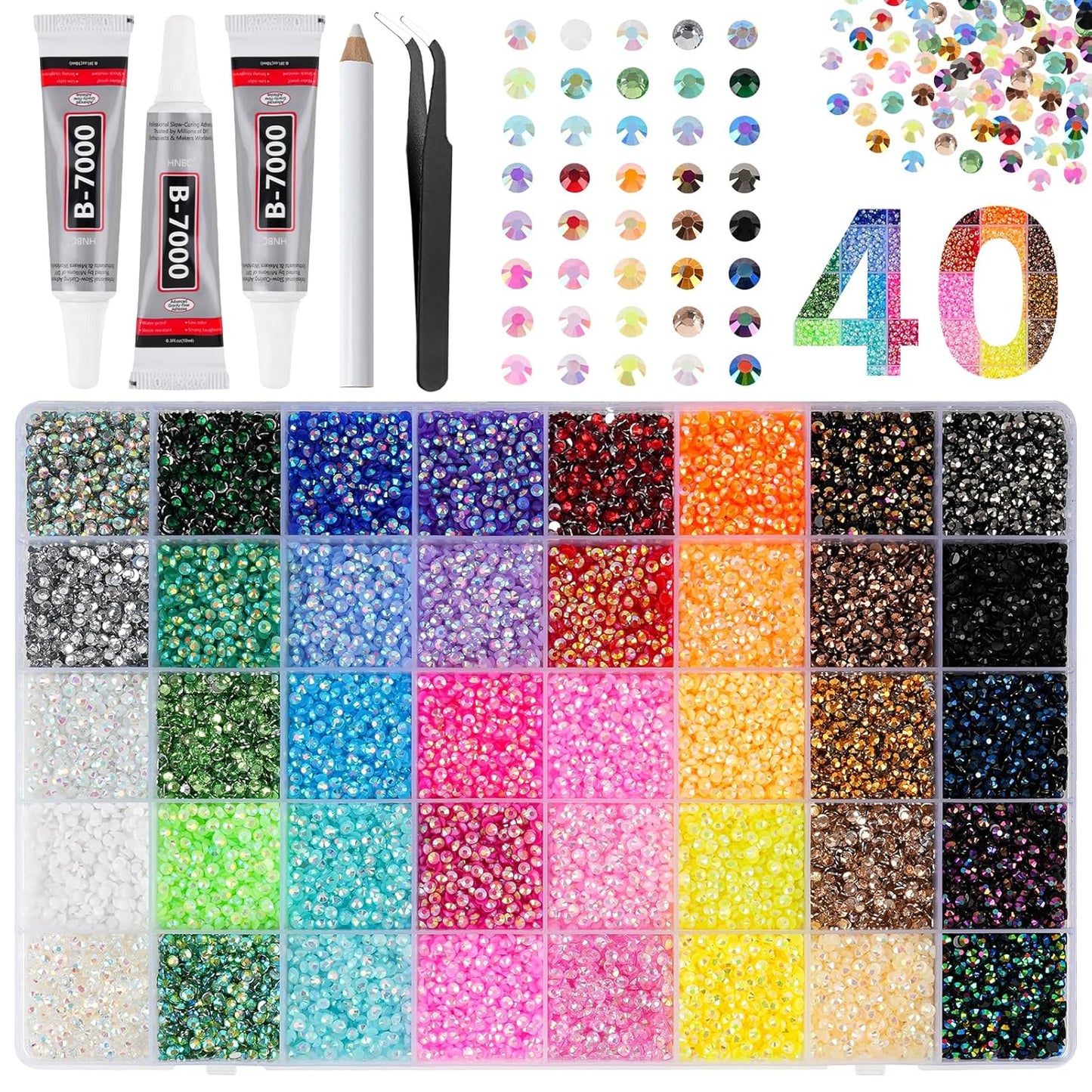 Canvalite 35000Pcs Multicolor Flatback Rhinestones - 3mm Bedazzling Kit with Glue & Tools for Crafting