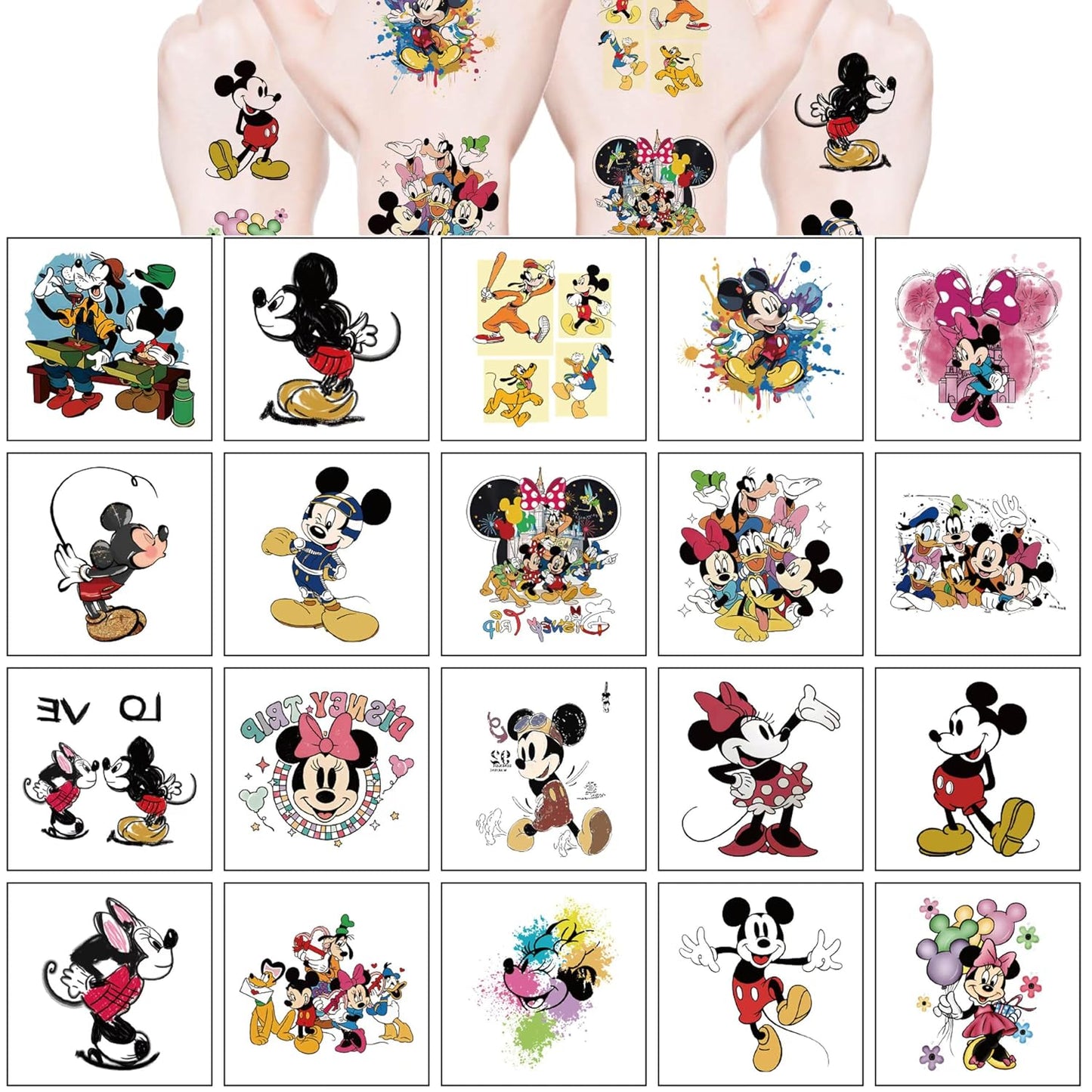 Mickey Mouse Temporary Tattoos - 20 Pcs Cartoon Stickers for Teens | Birthday Party Favors & Decorations