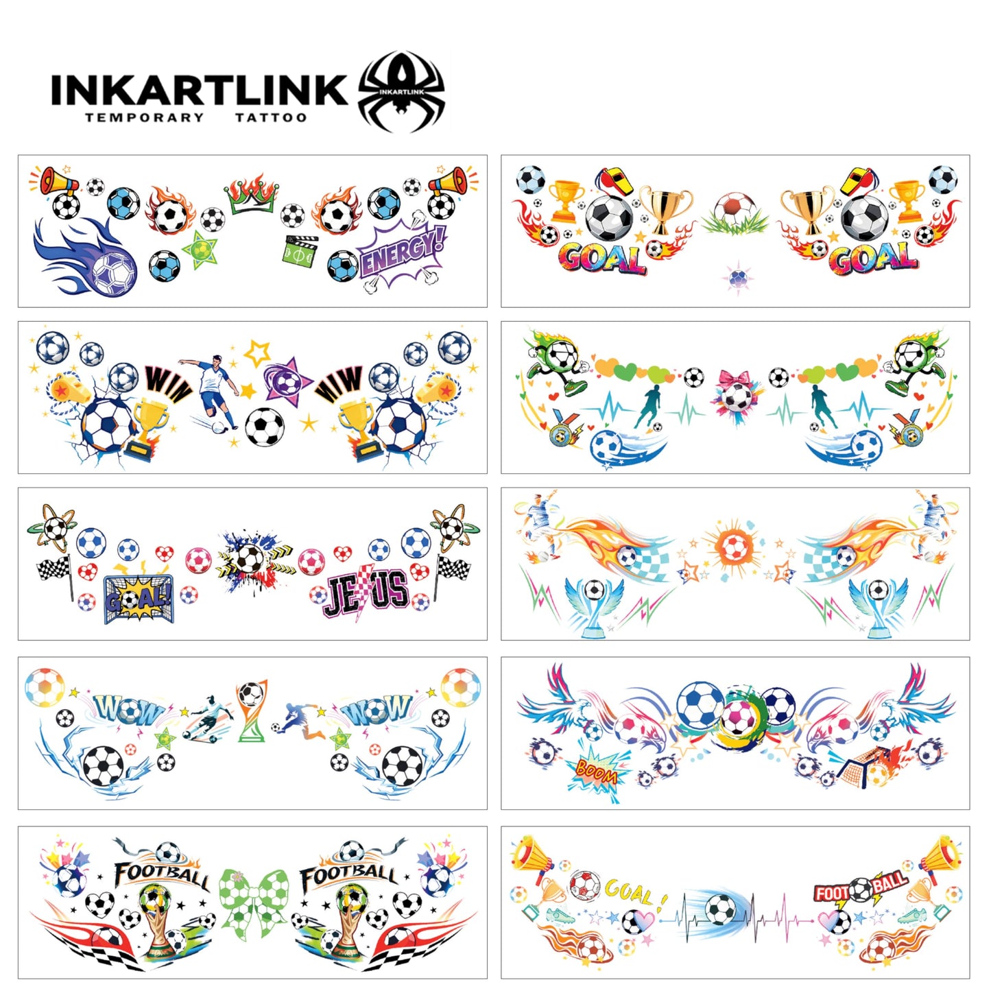 INKARTLINK 10 Sheets Soccer Face Temporary Tattoos, Sport Theme Football Makeup Decals, Europa World Cup Party Decoration Tattoo Stickers for Game Day, Fan Events & Costume Accessories.