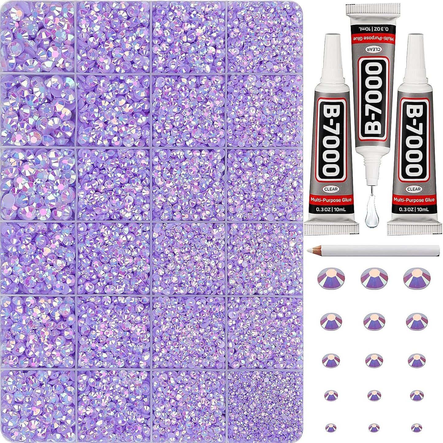 Red Rhinestones Bedazzler Kit - 6500 Pcs Flatback Crystals & B7000 Glue | 2-6mm Resin Gems for Crafts, Clothes, Shoes, Nails