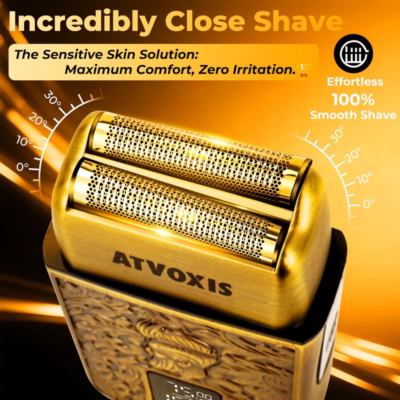 All-Metal Close Shave 3-Speed Foil Shaver for Men: 10,000 RPM Electric Nose & Ear Hair Trimmer Cordless Rechargeable USB-C Fast Charging Charger Included Travel Case (Bronze)