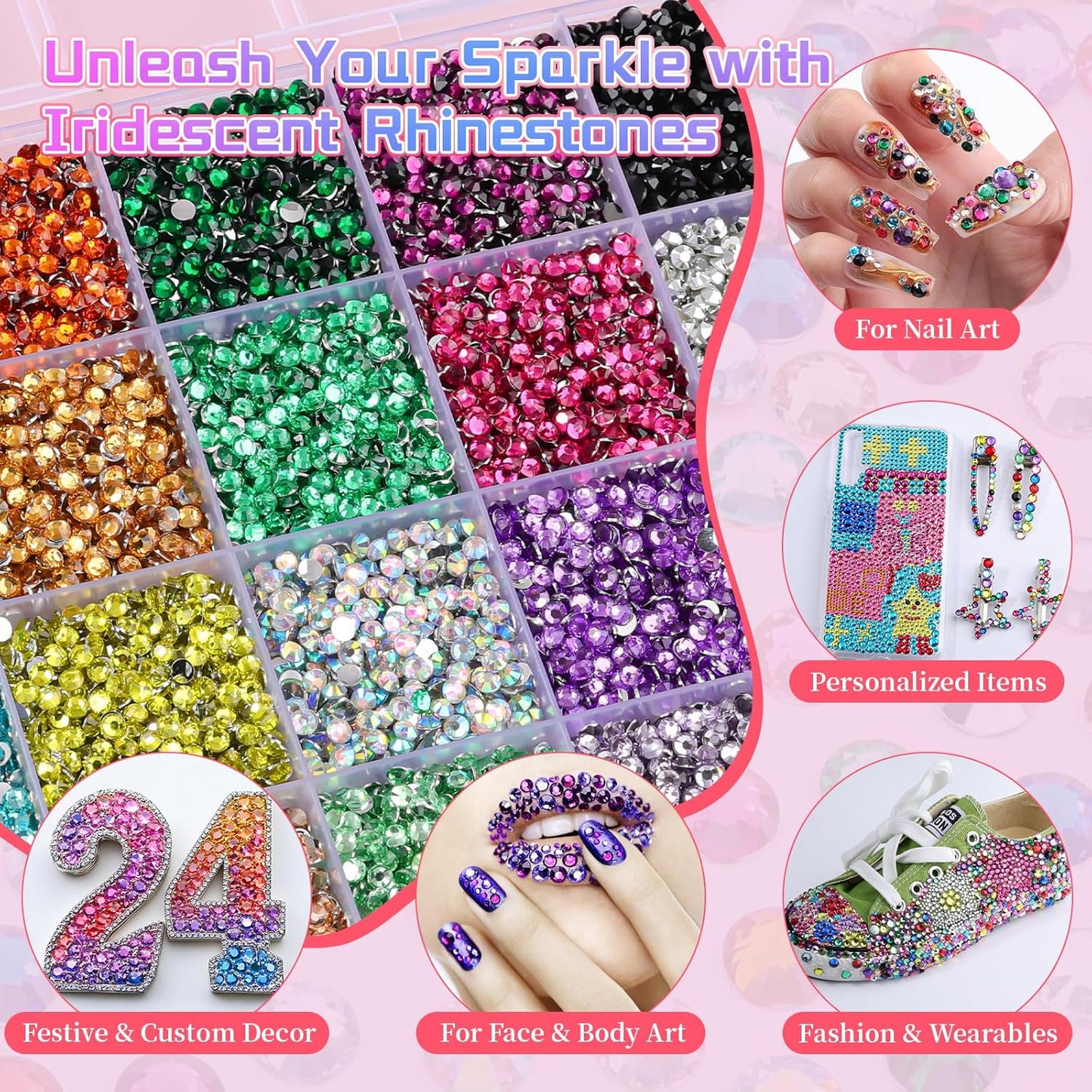3mm Resin Rhinestones - 24000 Pcs Flatback Gems for Crafting | Pink, Red, Black Colors & Bedazzler Kit with Tools & B7000 Glue
