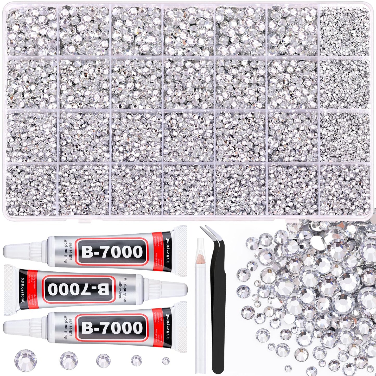 BELLEBOOST Jelly Rhinestones Bedazzling Kit - 45000 Pcs, 40 Colors, 3mm Flatback Gems for Crafting | Includes 3 Pcs B7000 Glue