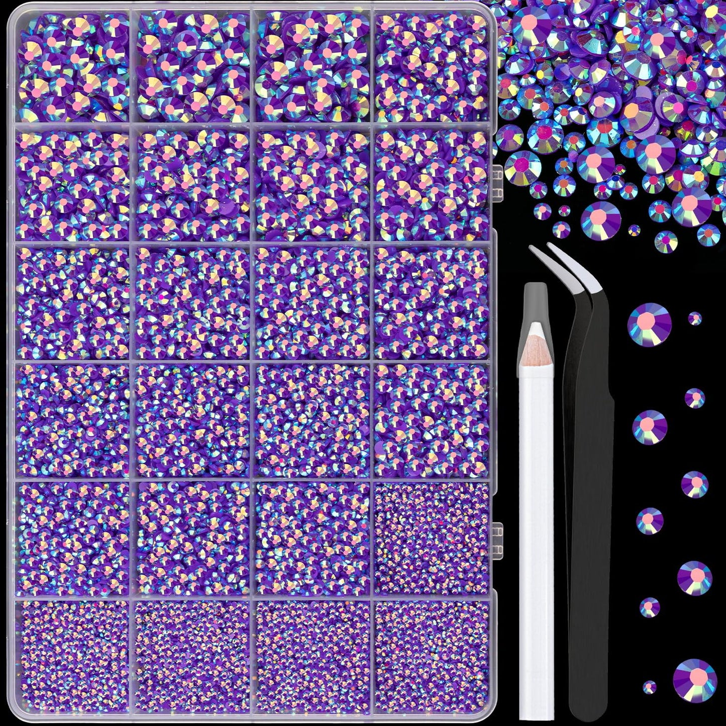 Resin Rhinestones - 32000 Pcs Flatback Gems for Bedazzling | Silver Clear Crystal Kit with 3 Pcs B7000 Glue for Nail Art & Crafts