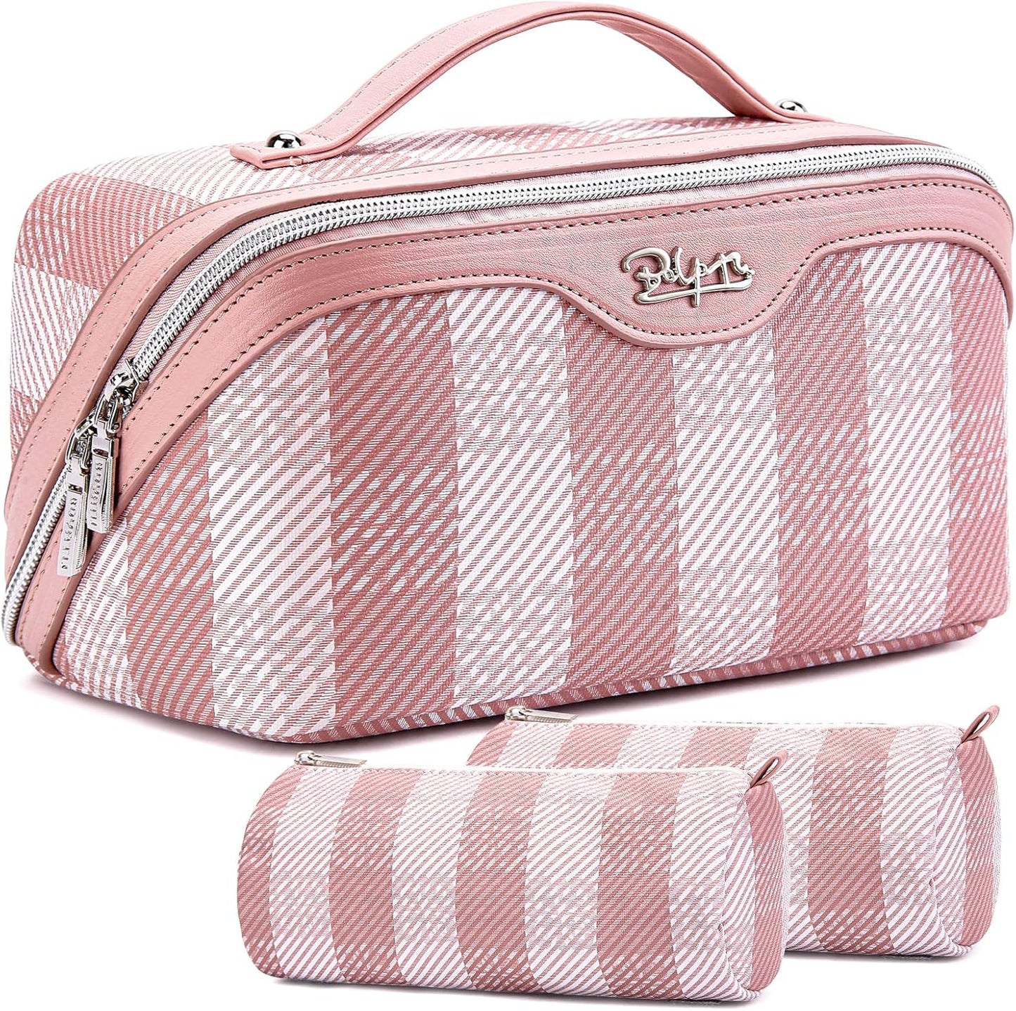Travel Makeup Bag Organizer Set - 3 Pcs Waterproof Vegan Leather Cosmetic Bags for Women | Black