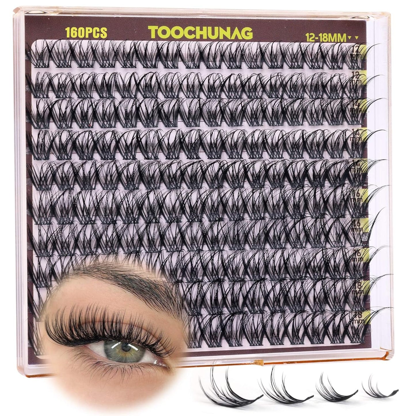Natural Cluster Eyelash Extensions - Wispy D Curly Individual Lashes | 10-16mm Soft Volume DIY Lash Clusters