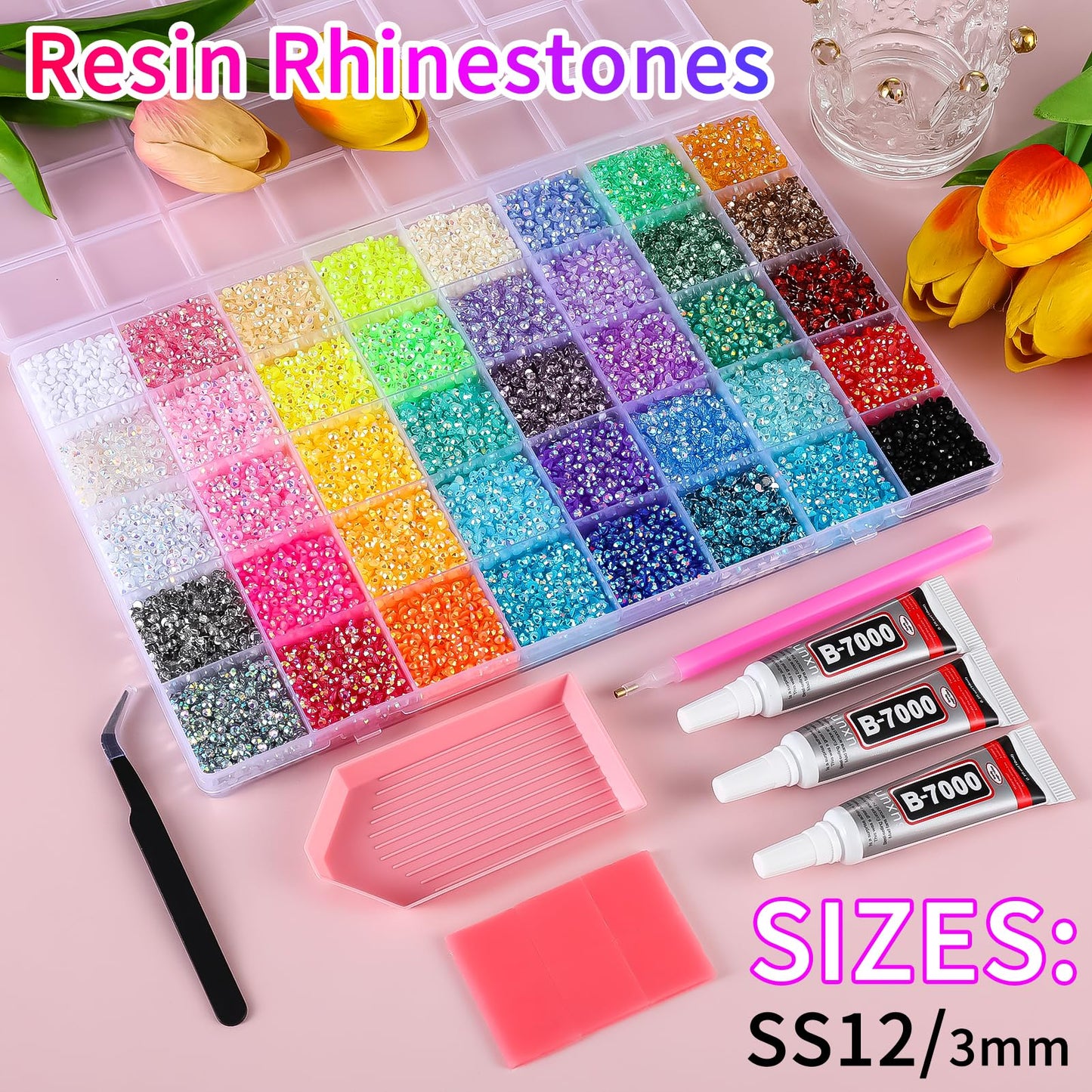 OPMADM 41000Pcs Bedazzler Kit with Rhinestones and Tools 40 Colors 3mm Resin Flat Back Rhinestones for Bedazzling Kit DIY Multicolor Bedazzling Gems for Crafting Clothes Cup Shoes Nail Face