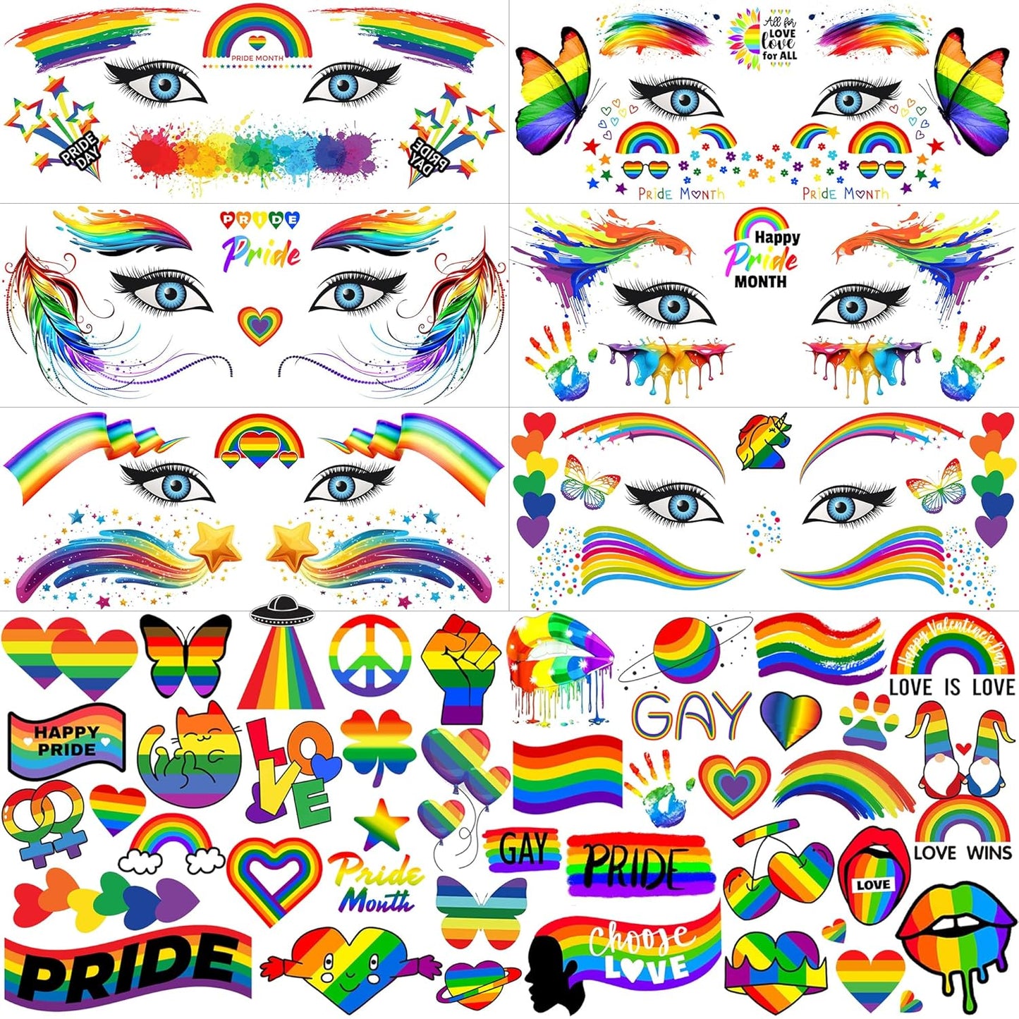 Rainbow Temporary Tattoos - 72 PCS LGBT Pride Face & Body Stickers | Colorful Rainbow Designs for Men & Women