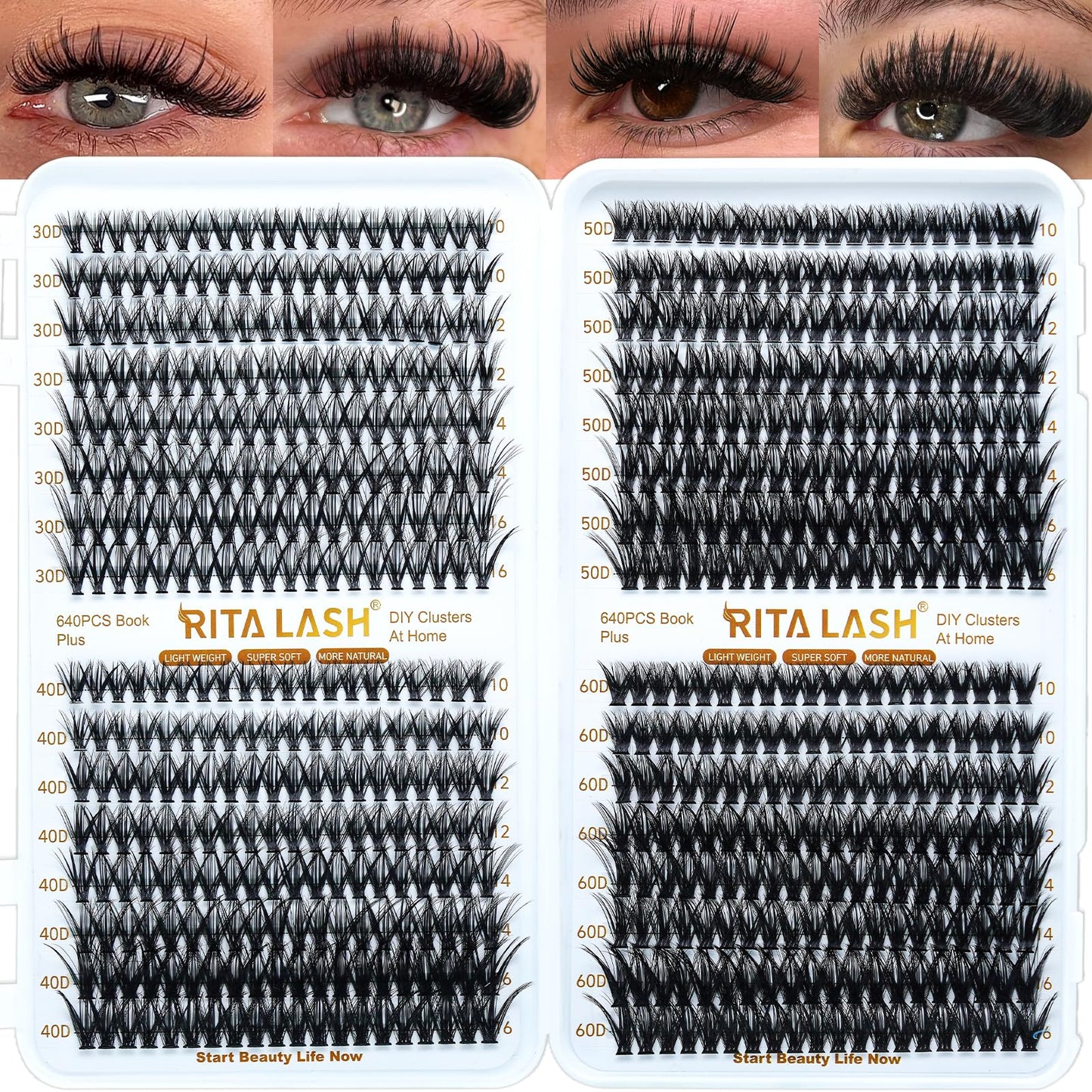 Lash Clusters 4 Style Wispy Lashes Clusters 640PCS Eyelash Clusters Pestañas Postizas Naturales Cluster Eyelash Extensions Soft Cluster Lashes False Eyelashes(30D+40D+50D+60D,10-16mm Lash Only)