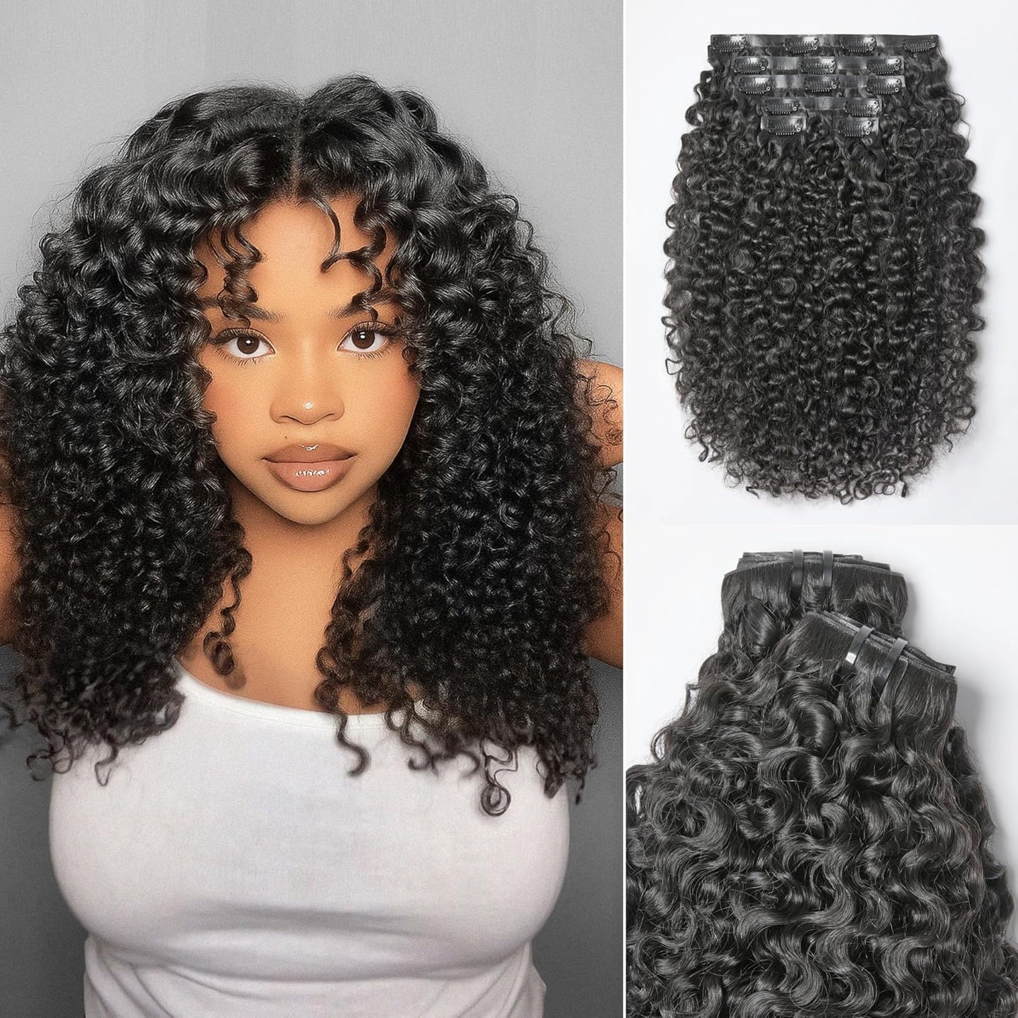 Invisible Messy Curly Clip-In Hair Extensions - Real Human Hair for Women | 14 Inch, 110g, 6 Pcs, Remy Hair