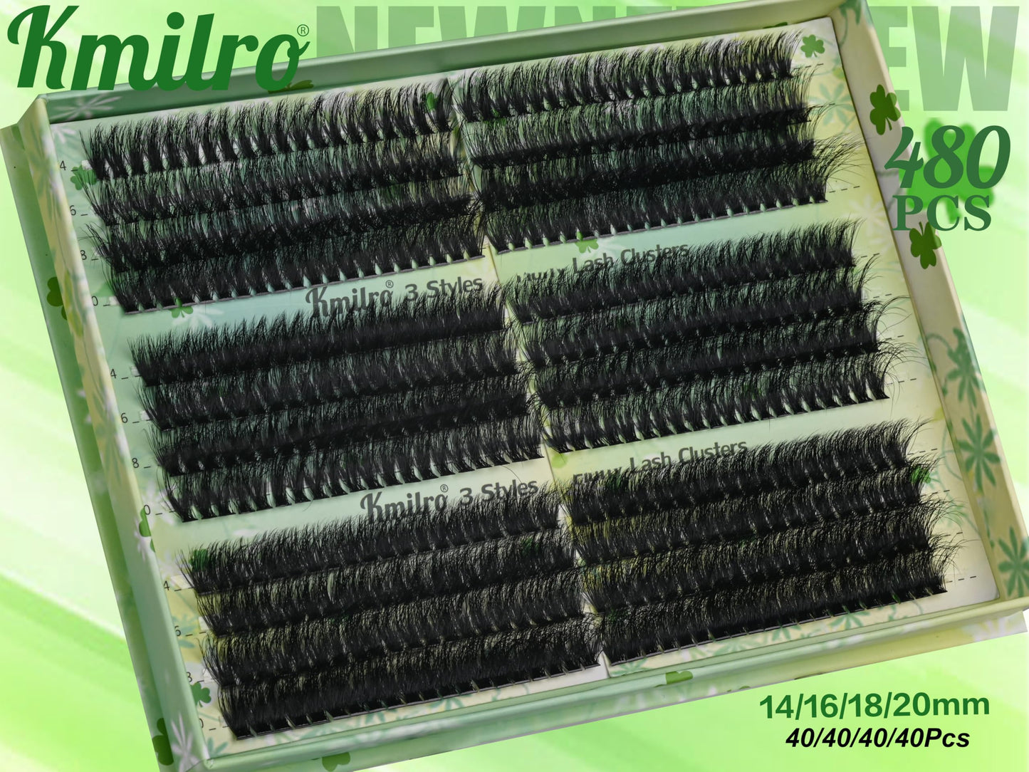 Kmilro Lash Clusters 14-20mm Volume Cluster Eyelash Extensions Thick Eyelash Clusters 480pcs Waterproof Wispy Individual Lashes Soft False Eyelashes DIY Lash Extension (150D+180D+200D)