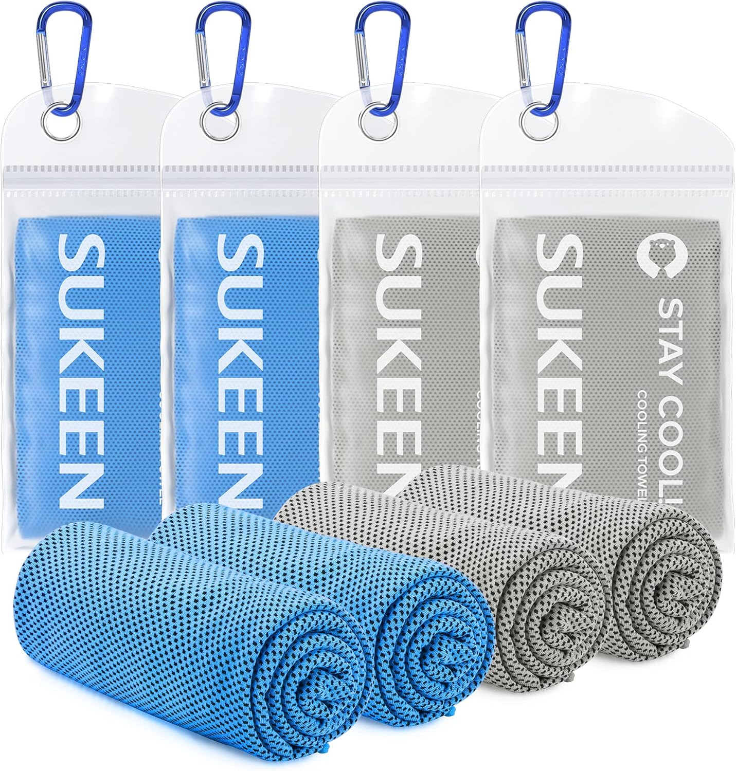 Sukeen Cooling Towels - 4 Pack Microfiber Ice Towels for Yoga, Sports, Gym | 40"x12" Soft & Breathable