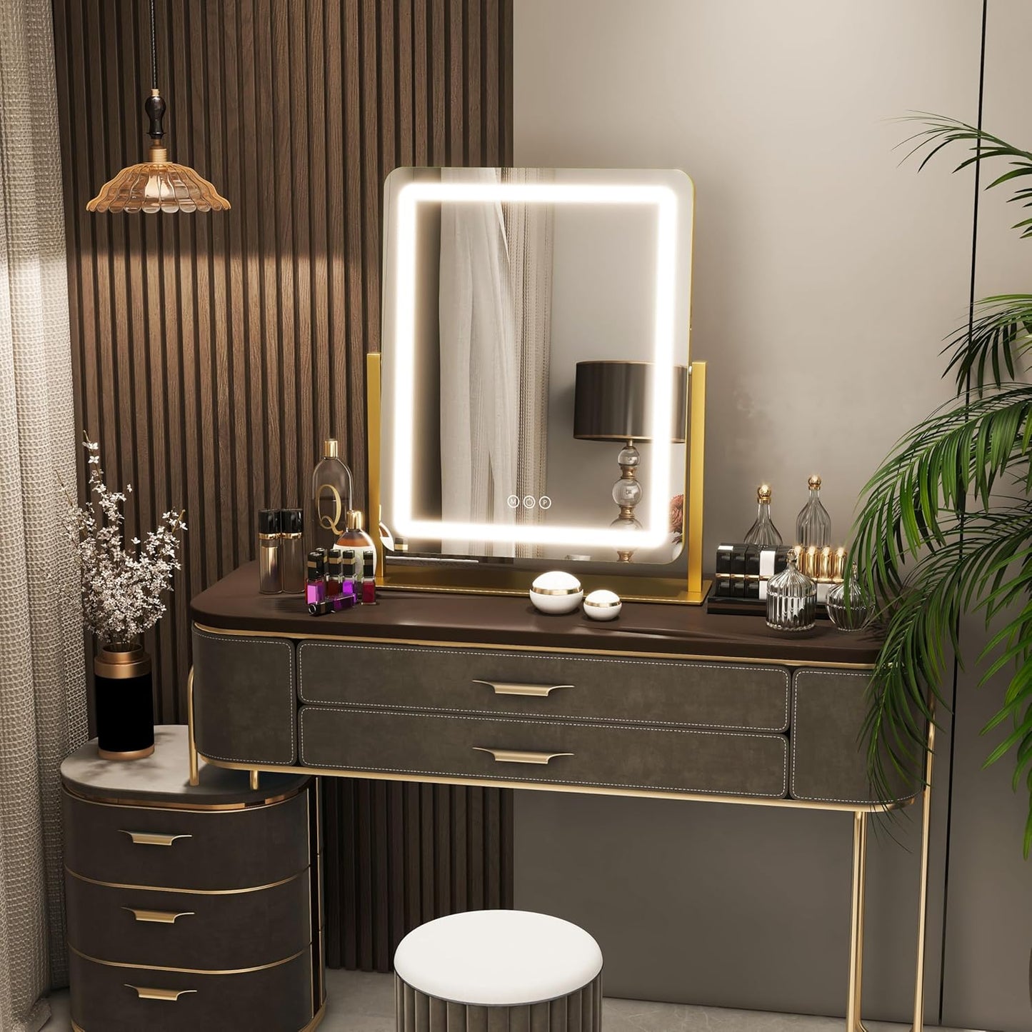 FENNIO 22-Inch LED Lighted Makeup Mirror - Dimmable Touch Screen with 3-Color Lighting | Gold Finish