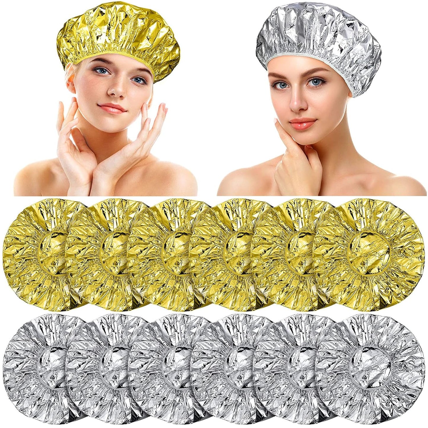 Deep Conditioning Caps - 12 Pieces Aluminum Foil Reusable Hair Coloring & Processing Caps | 12 Inch, Gold & Silver