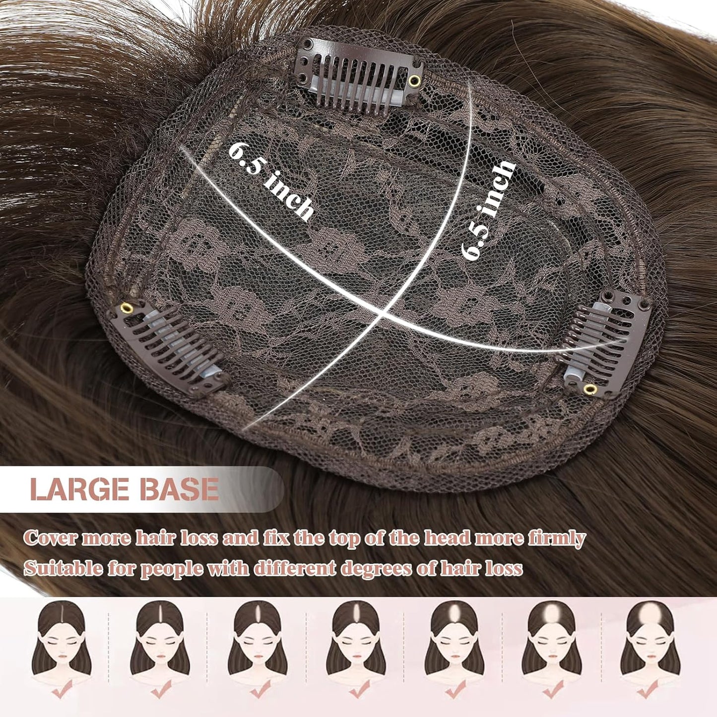 Hair Toppers for Women - Realistic Bangs & Scalp Coverage | 16-Inch Synthetic Wiglet for Thinning Hair, 6.5"x6.5" Size