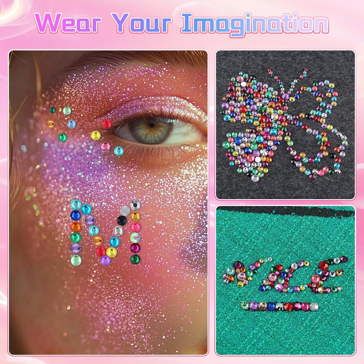 3mm Resin Rhinestones - 24000 Pcs Flatback Gems for Crafting | Pink, Red, Black Colors & Bedazzler Kit with Tools & B7000 Glue