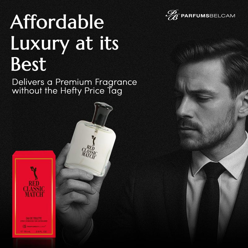 PB ParfumsBelcam Red Classic Match Eau de Toilette - Spicy Woody Amber Fragrance for Men, Long-Lasting Masculine Scent, Affordable Cologne Alternative, Signature Fragrance - 2.54 Fl Oz