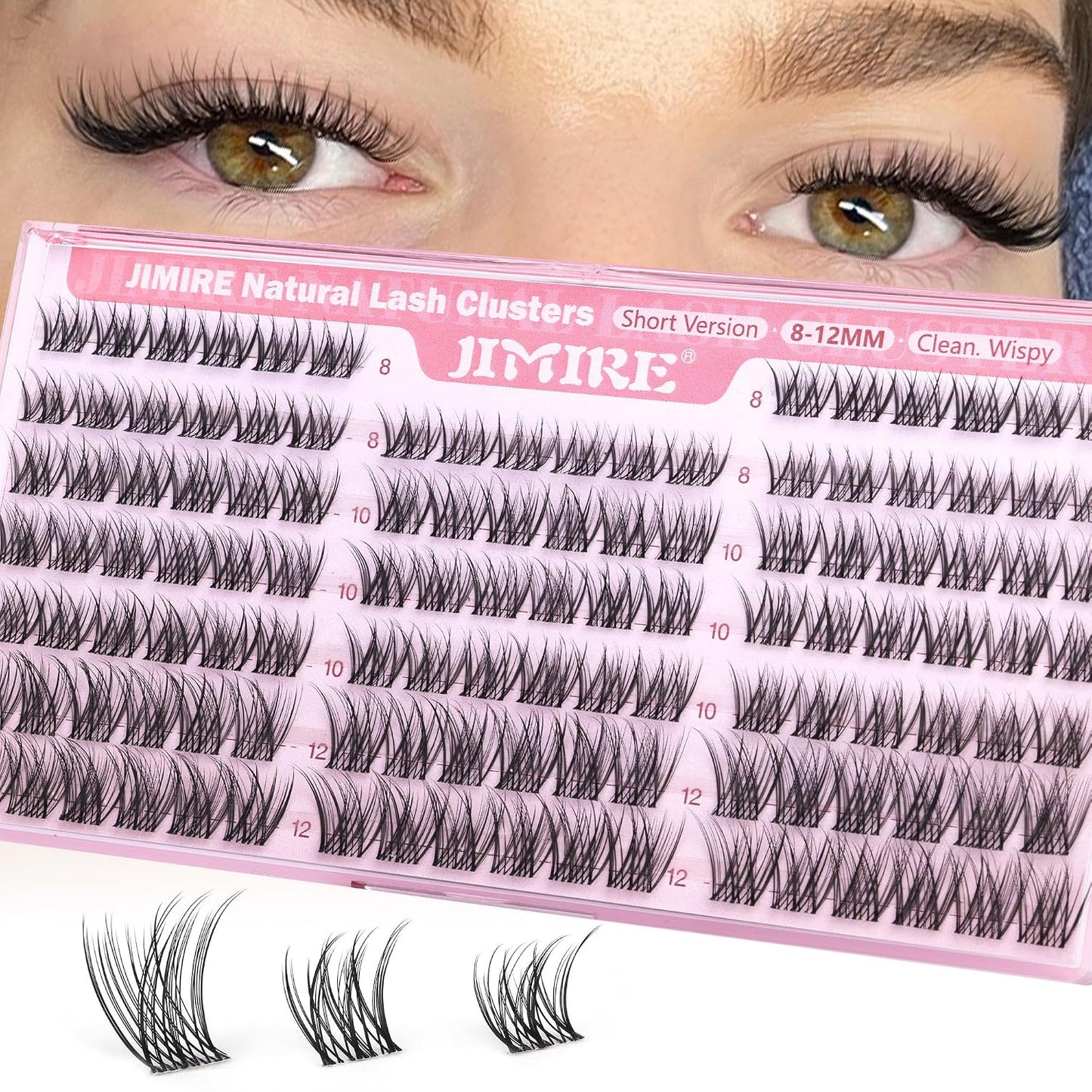 Natural Lash Clusters - Wispy 8-12MM C-Curly Eyelash Extensions | 120Pcs DIY Clear Band Lashes