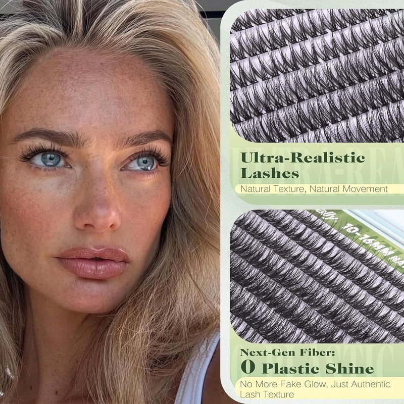 Natural Lash Clusters - Wispy C-Curly Eyelash Extensions | 10-16MM Individual Lashes for Beginners