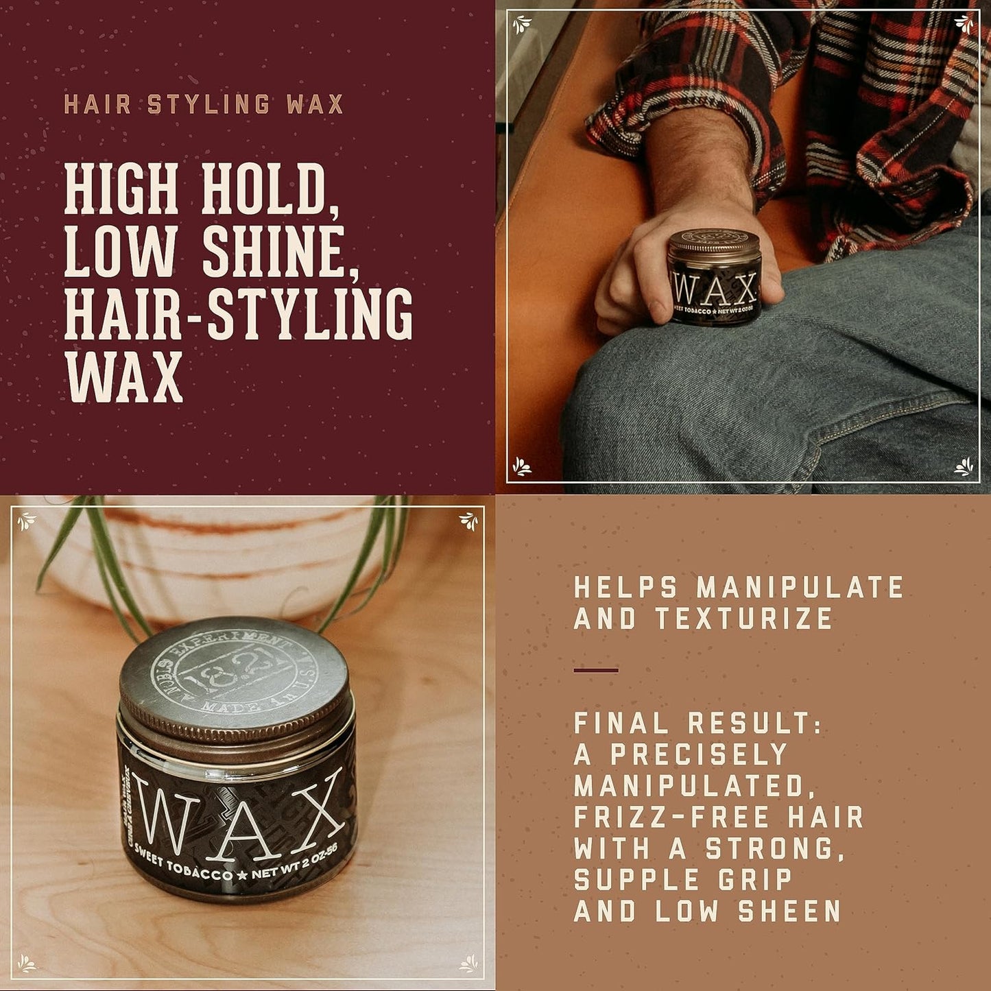 18.21 Man | Hair Styling Wax - Original Sweet Tobacco Scent, 2oz, Low Shine Finish