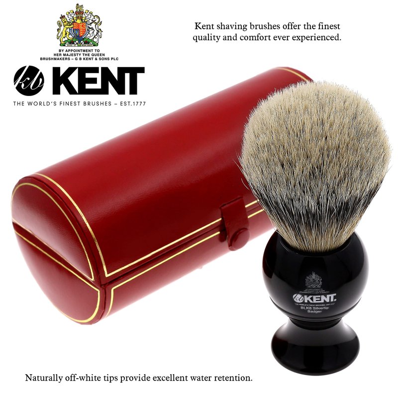 Kent BLK8 Shaving Brush with Soft Silvertip Badger Bristles and Black Resin Handle to use with Shave Cream or Soap for a Perfect Lather. Luxury Shaving Since 1777, Made in England