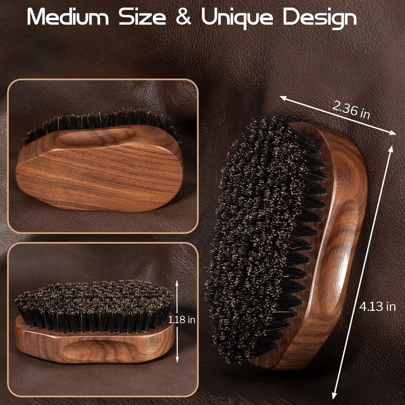GROOMAGE 3PCS Beard Brush Comb Set for Men, Black Walnut Wood Dual Beard Comb & Case, Men's Natural Wooden Mustache Brush Kit - Medium Hardness