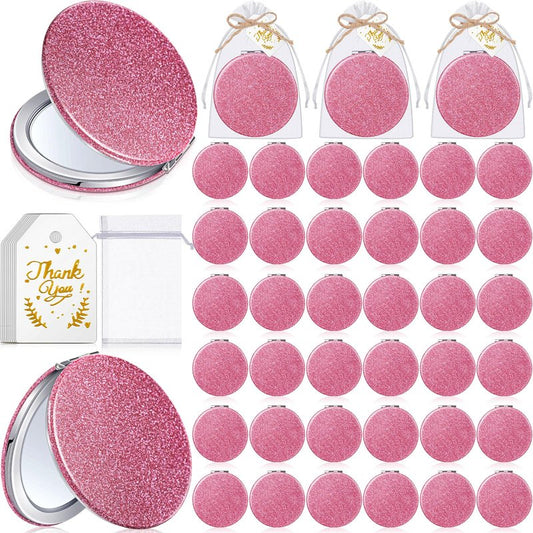 Chunful 30 Set Compact Mirrors Gifts with Thank You Card Quinceanera Party Favors for Guests Women Bridal Shower Wedding Bridesmaids Bachelorette (Pink)