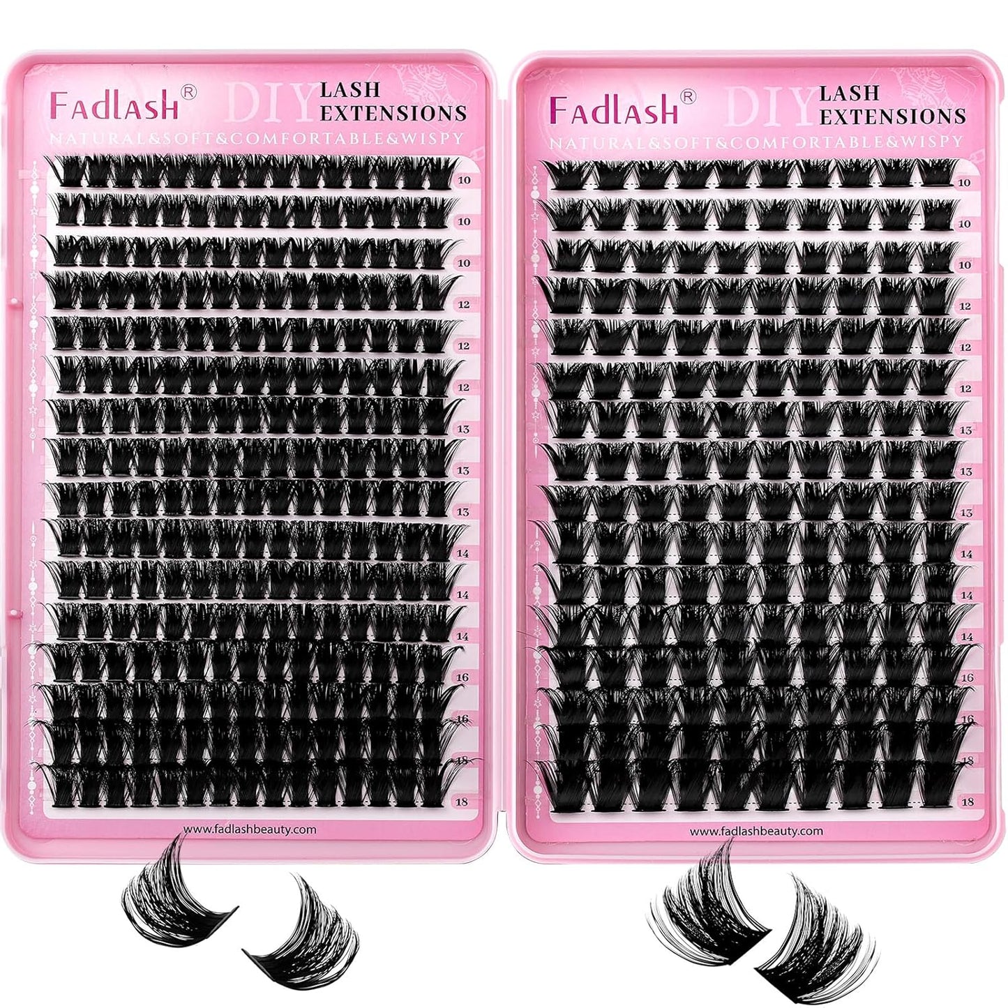FADLASH Natural Eyelash Clusters - Fluffy 100D/200D Extensions | DIY Home Use, 8-16mm D Curl, 2 Pack