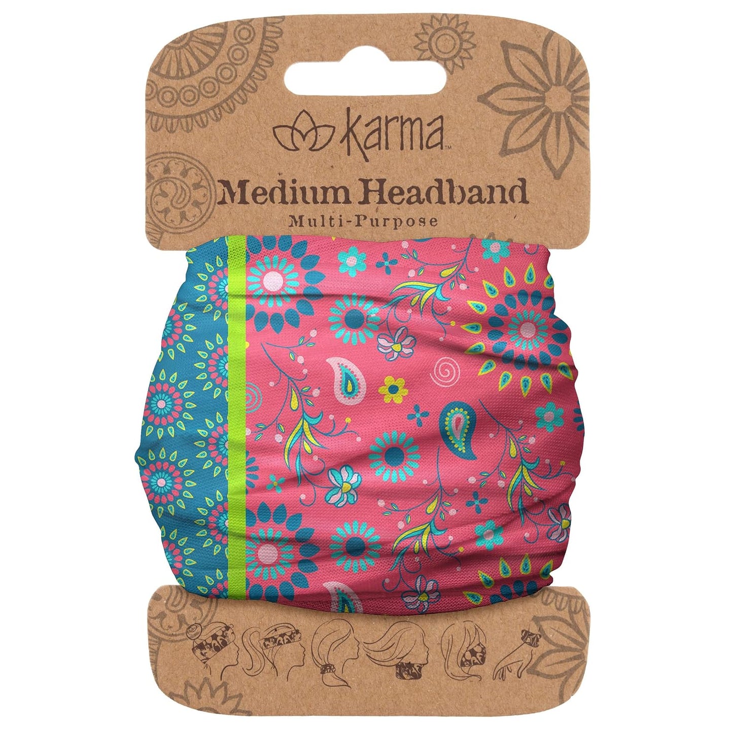 Floral Headband for Women | Stretchy Fabric Hair Scarf - Light Tan & Blue - Medium Size