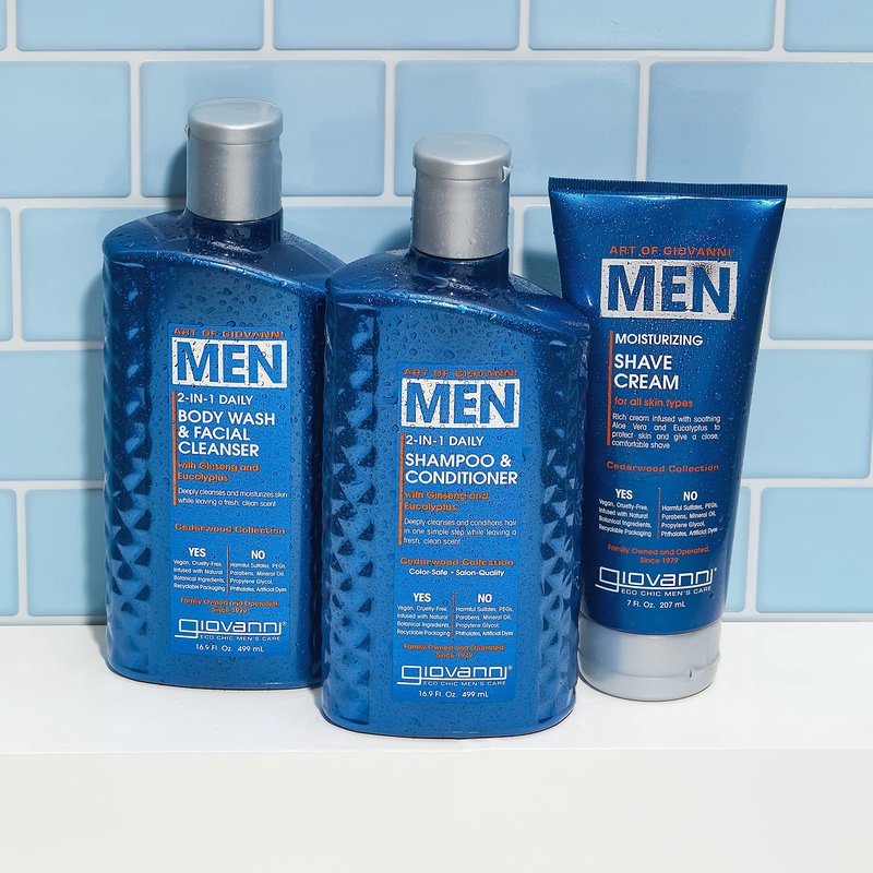 GIOVANNI Men's Moisturizing Shave Cream - Aloe Vera, Eucalyptus, Hydrates, Protects & Nourishes, Prevents Irritation, Men's Cedarwood Collection For All Skin Types, Vegan-Friendly - 7 oz (Pack of 2)