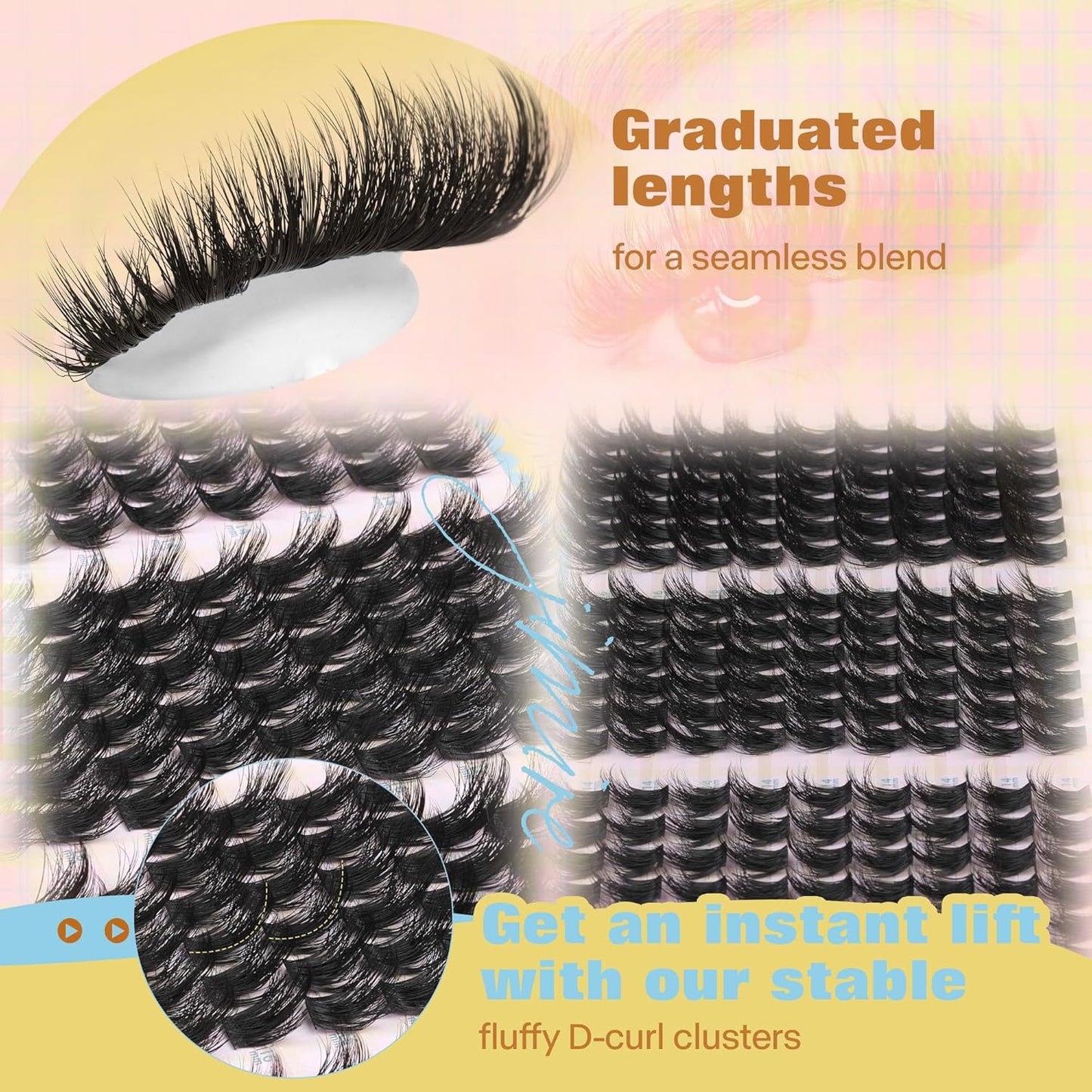 Manga Lash Clusters - Wispy Fluffy Eyelash Extensions | CC Curly 14-18MM, 162 Pcs Pack for DIY Thick Volume