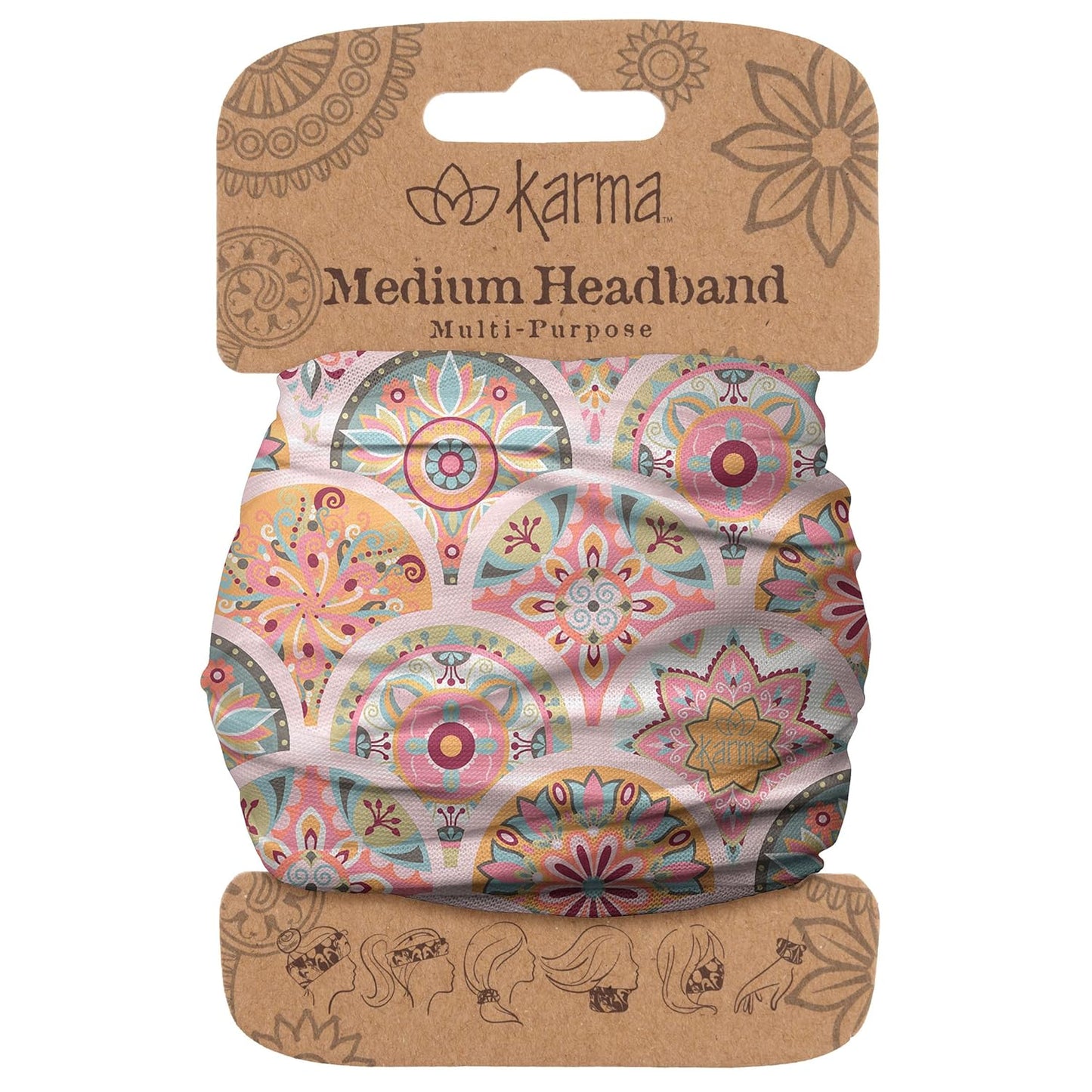 Floral Headband for Women | Stretchy Fabric Hair Scarf - Light Tan & Blue - Medium Size
