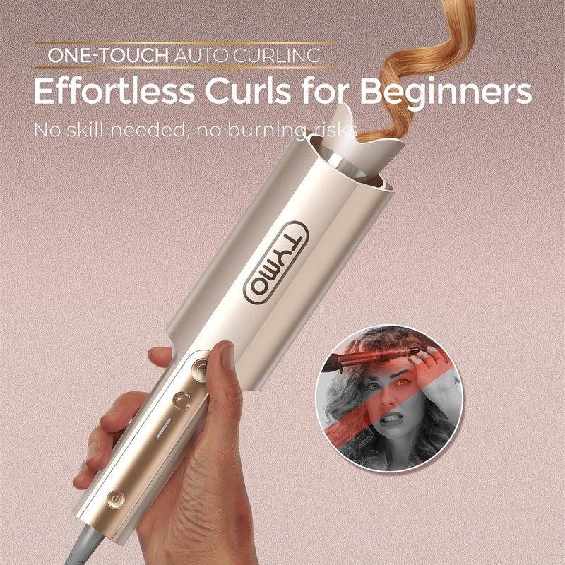 Tymo CurlPro Plus Automatic Rotating Curling Iron - Long Barrel Ceramic Curler for Women | Gold, 1.5 Inch, Anti-Scald, Tangle-Free