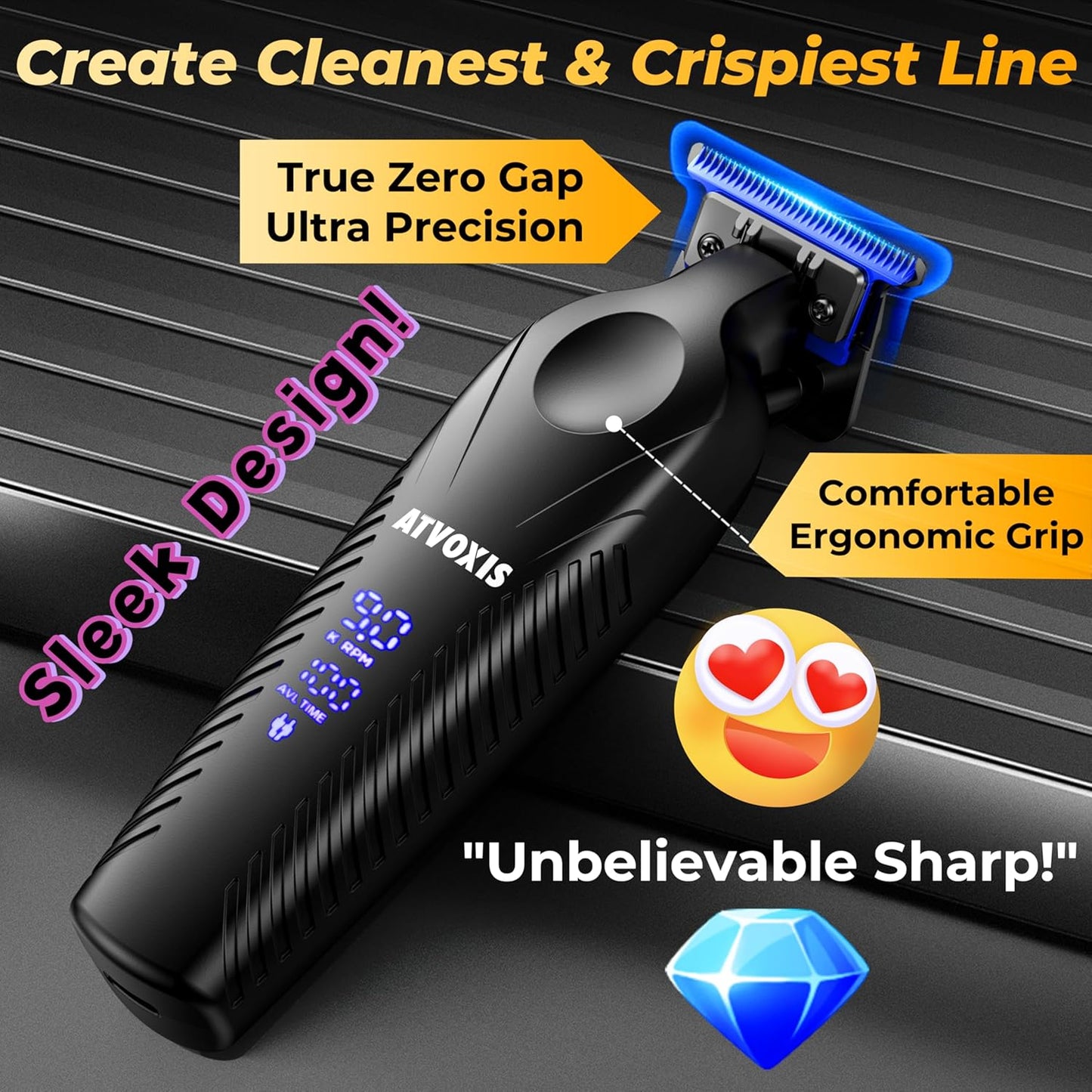 Professional T Blade Trimmer for Men - Zero Gap 9,000 RPM Cordless Hair & Beard Clipper | LED Display, 300 Min Runtime, Travel Pouch