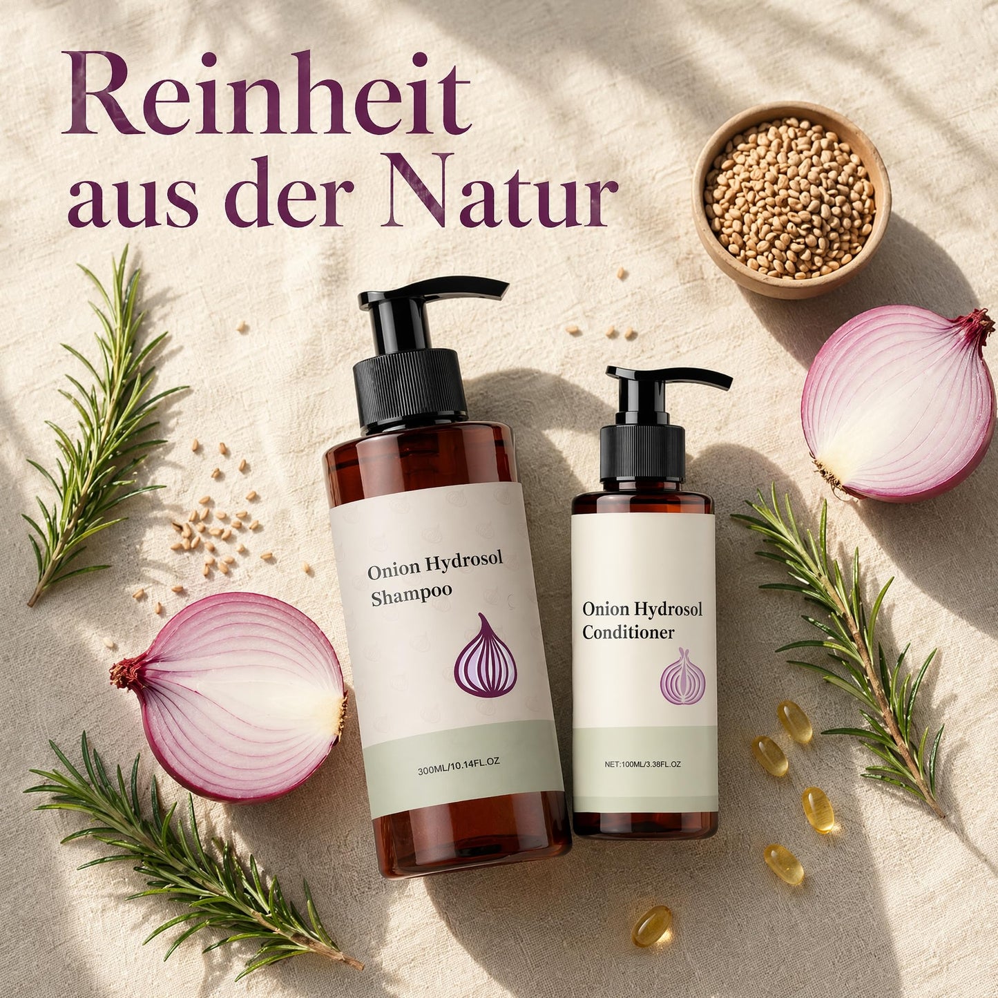 Onion Hydrosol Based Shampoo and Conditioner Set for Hair Growth, With Rosemary & Biotin, Strengthens Weak Hair, Adds Volume & Shine, Safe for All Hair Types, Men & Wome (2 Bottles)