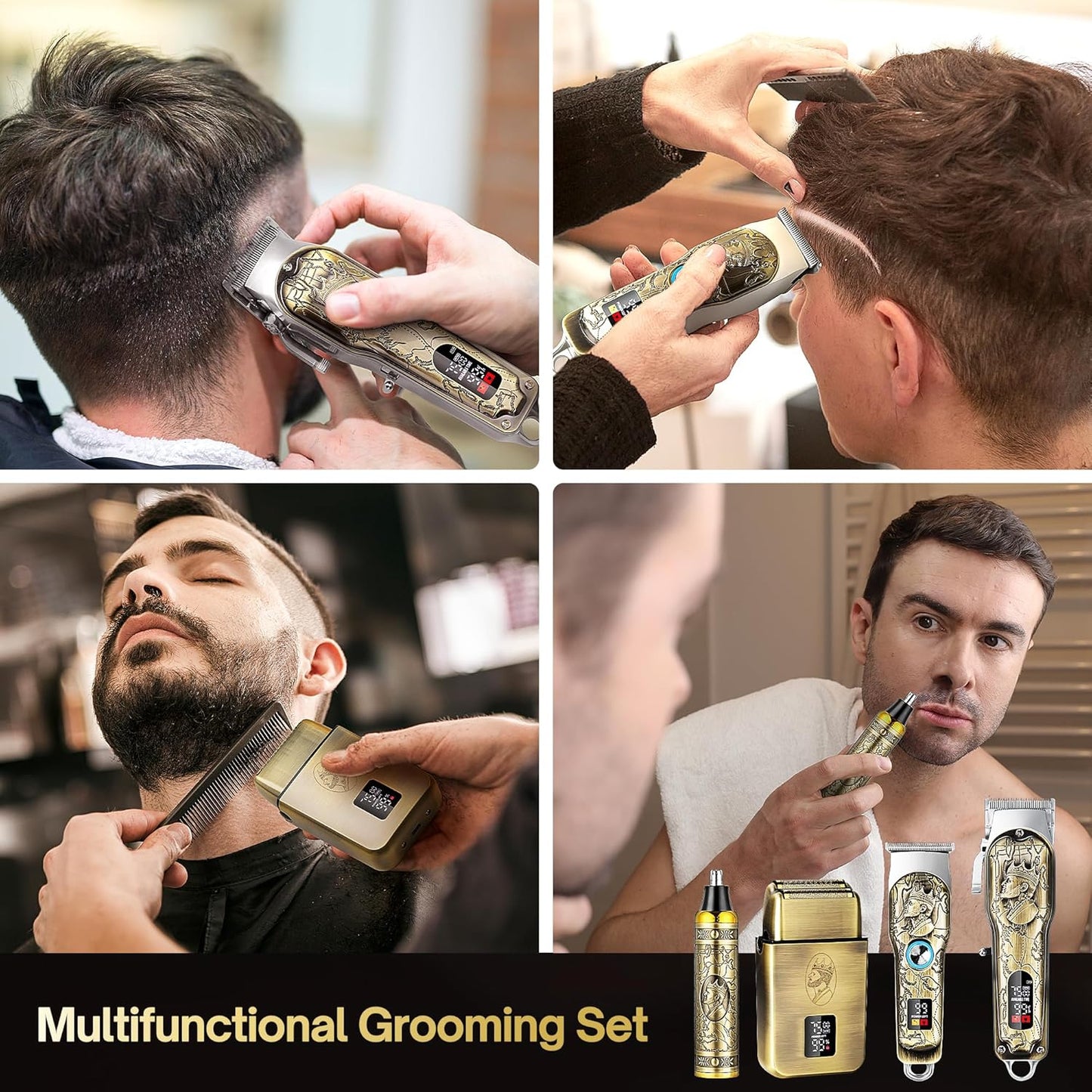 Professional Hair Clippers for Men - Cordless Haircutting Machine with LED Display | Grooming Kit for Barbers
