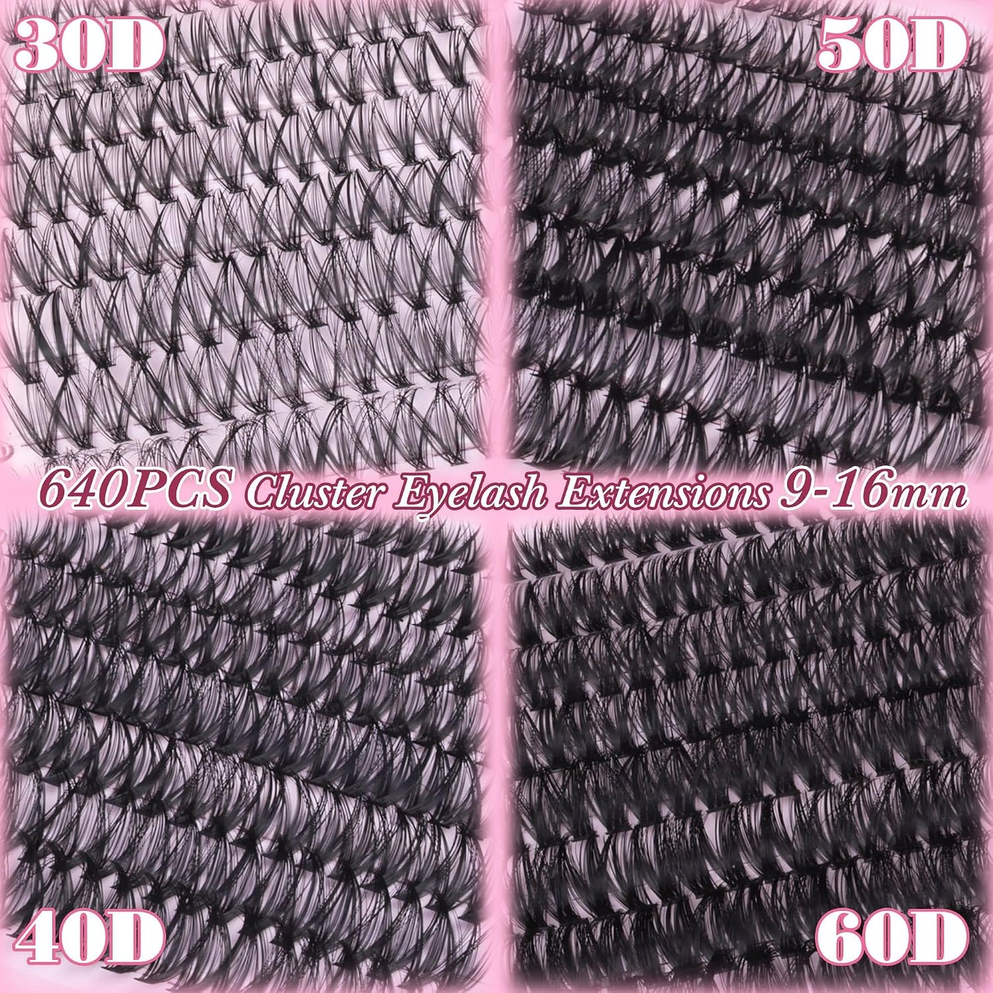Natural Eyelash Clusters - 640PCS Wispy 30D/40D/50D/60D Extensions | 9-16mm DIY Individual Lashes