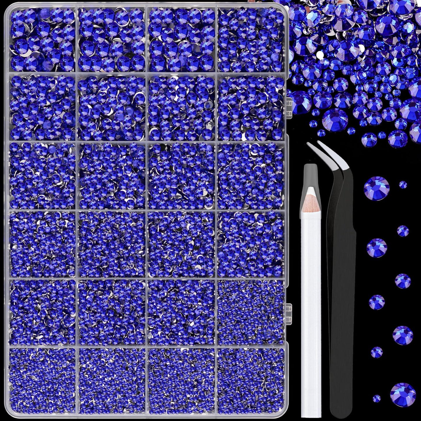 Resin Rhinestones - 32000 Pcs Flatback Gems for Bedazzling | Silver Clear Crystal Kit with 3 Pcs B7000 Glue for Nail Art & Crafts