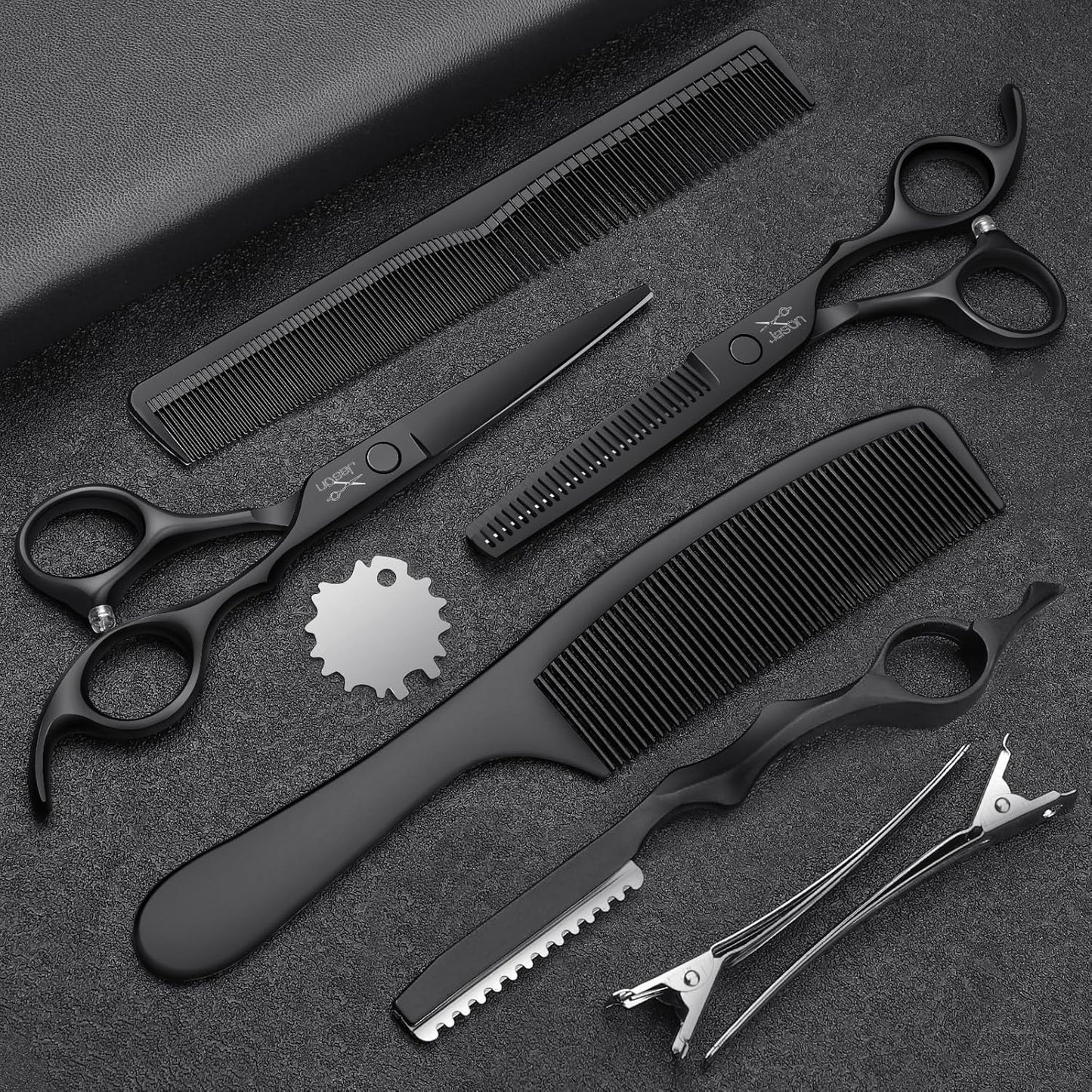 **Professional Hair Cutting Scissors Set - 10 PCS Kit with Thinning & Straight Shears | 6" Black for Home Salon & Barbers**
