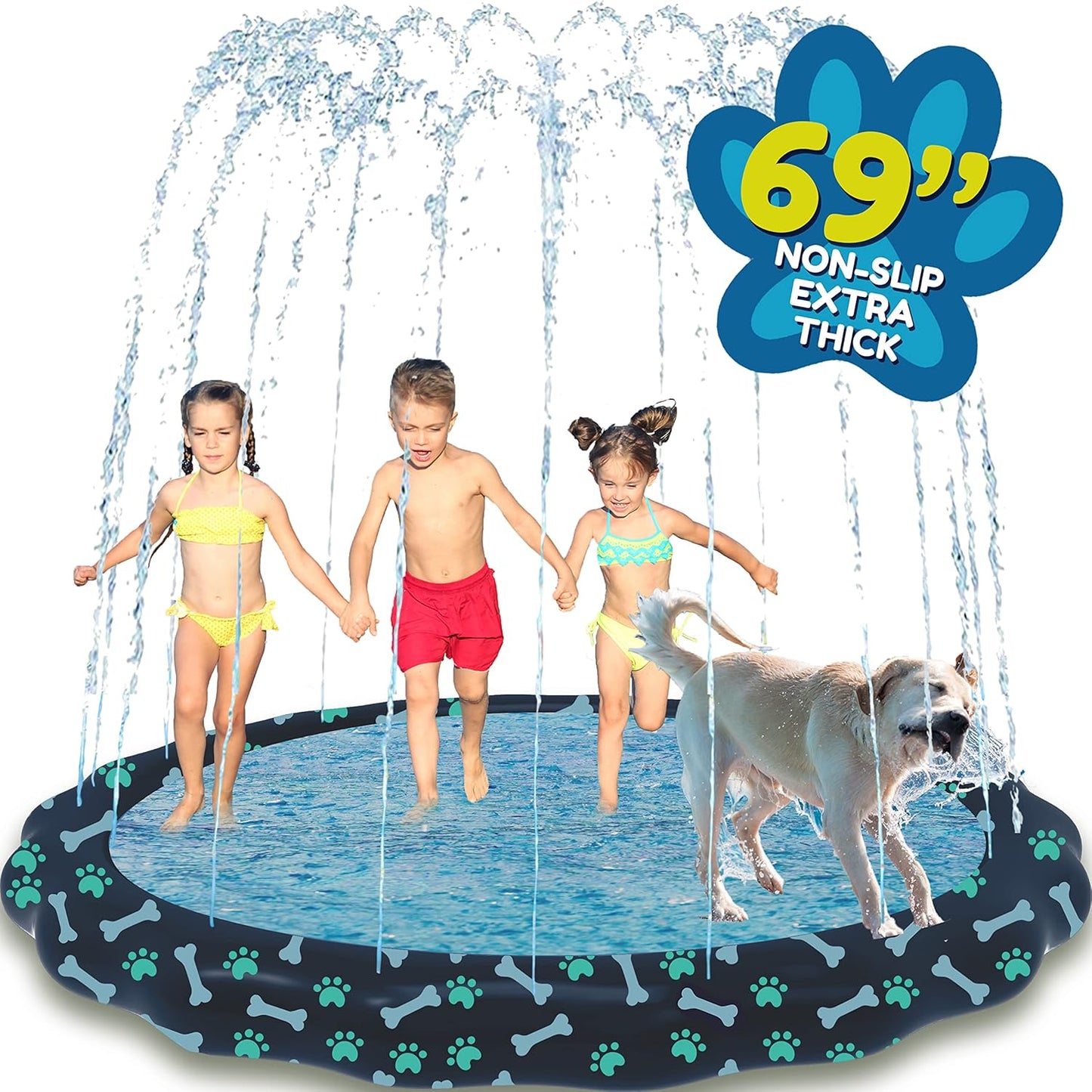 SplashEZ 3-in-1 Splash Pad | Toddler Sprinkler Pool for Learning & Outdoor Play - 60’’ Water Toys for Kids