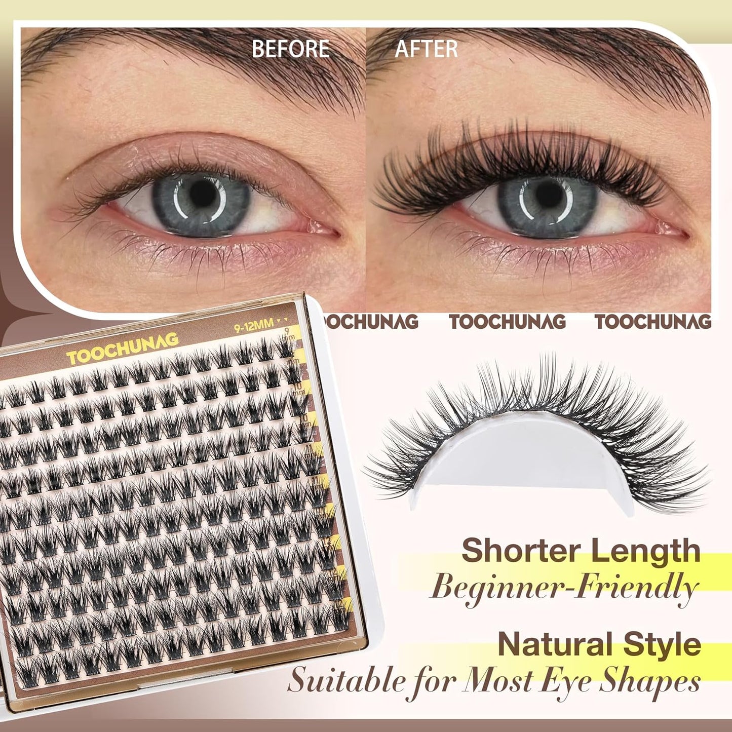 Short Lash Clusters - 9-12mm Wispy Eyelash Extensions | 160pcs Natural C Curl Individual Lashes