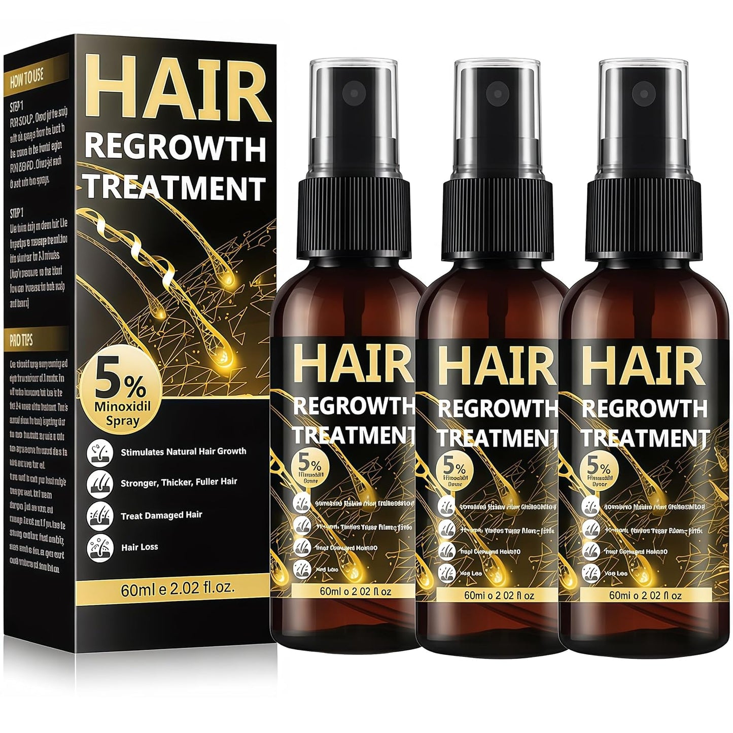 Minoxidil Hair Regrowth Spray for Men & Women - 5% Solution for Thinning Hair & Beard Care | Scalp Treatment