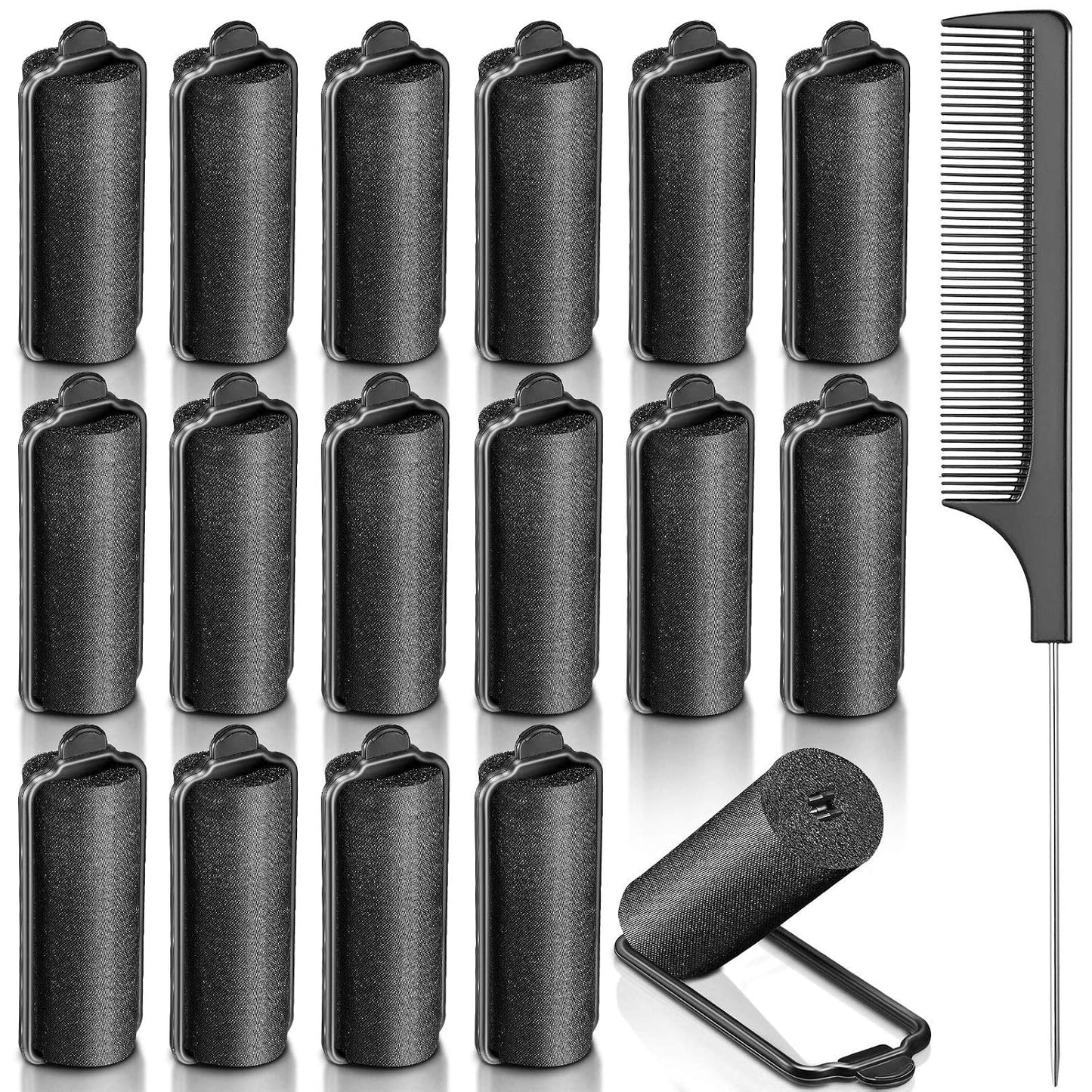 Satin Hair Rollers - 18 Pcs Foam Sponge Curlers for Black Hair - Pink Satin Wrapped | 1.42 Inch