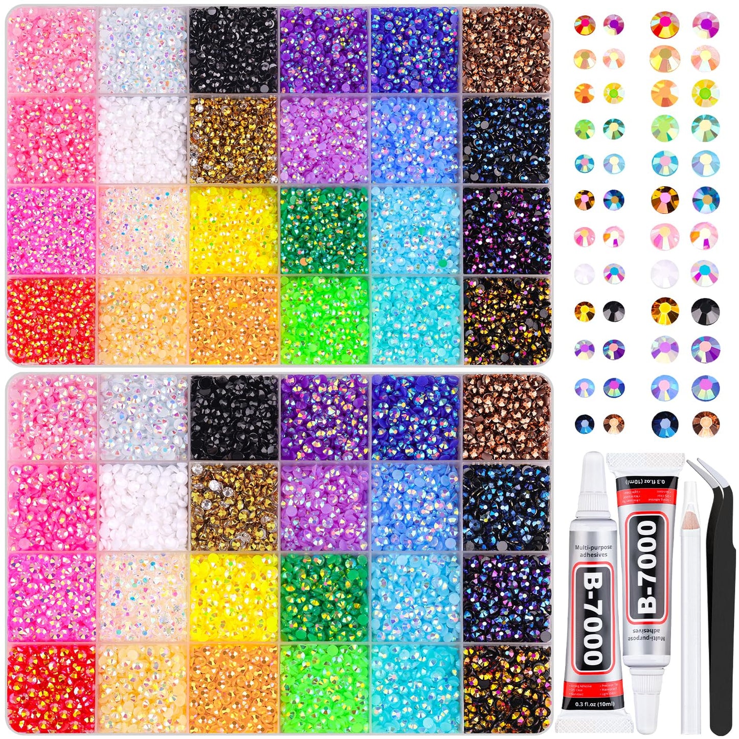 32000 Pcs Black Rhinestones - Flatback Resin Gems for Bedazzling | Jewelry Glue & Tweezers Included